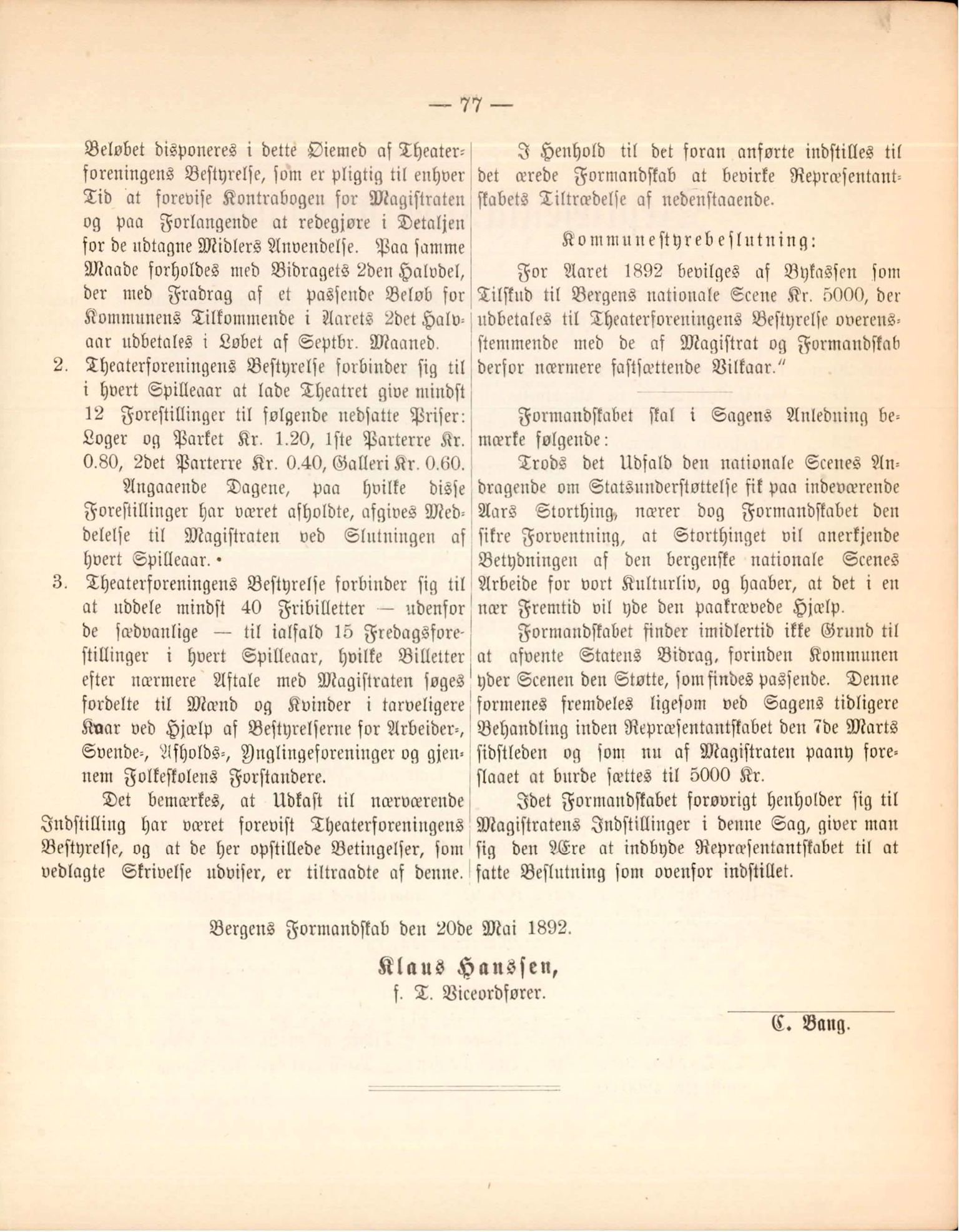 Bergen kommune. Formannskapet, BBA/A-0003/Ad/L0047: Bergens Kommuneforhandlinger, 1892