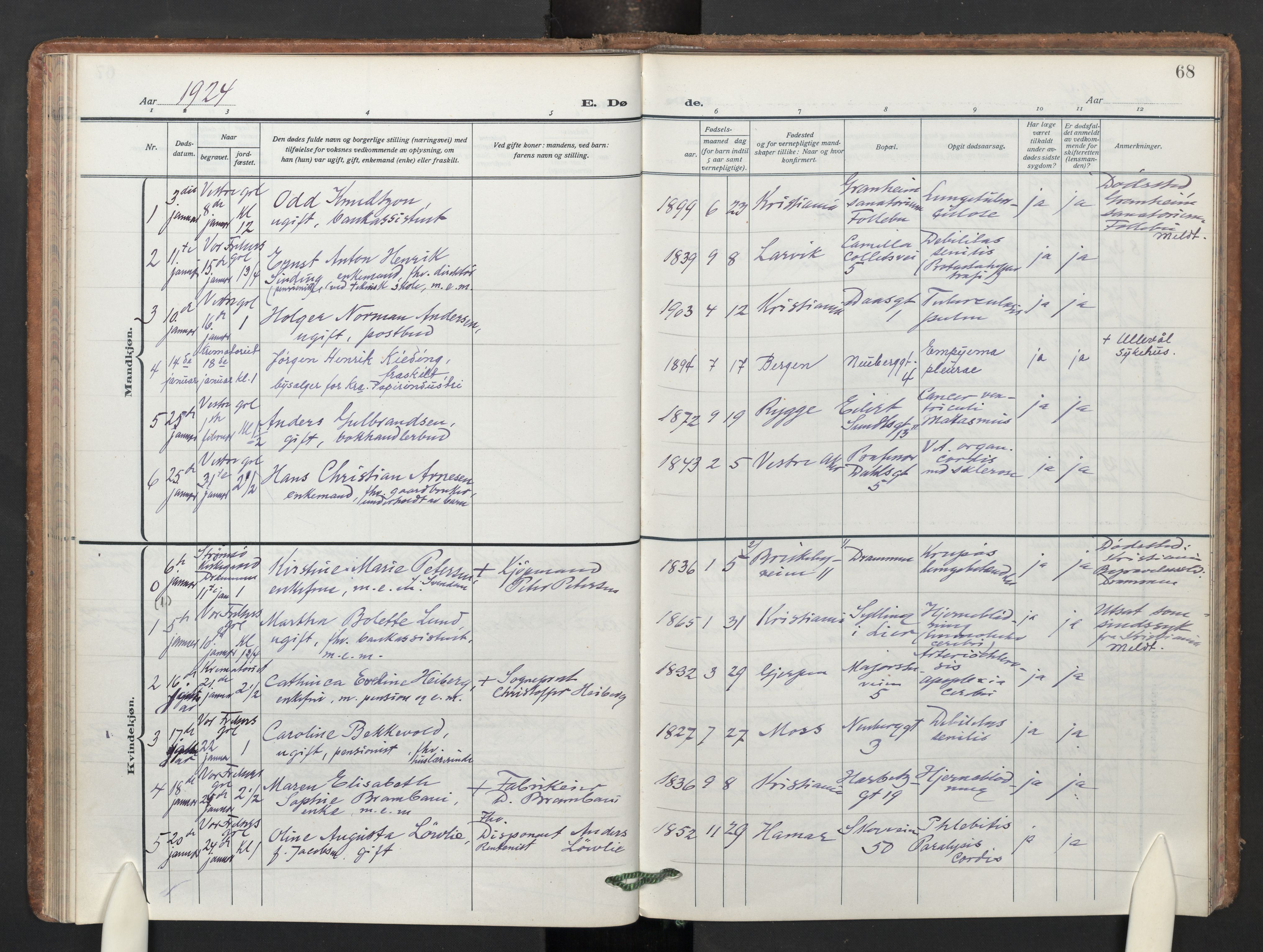 Uranienborg prestekontor Kirkebøker, SAO/A-10877/F/Fa/L0013: Ministerialbok nr. I 13, 1919-1954, s. 68