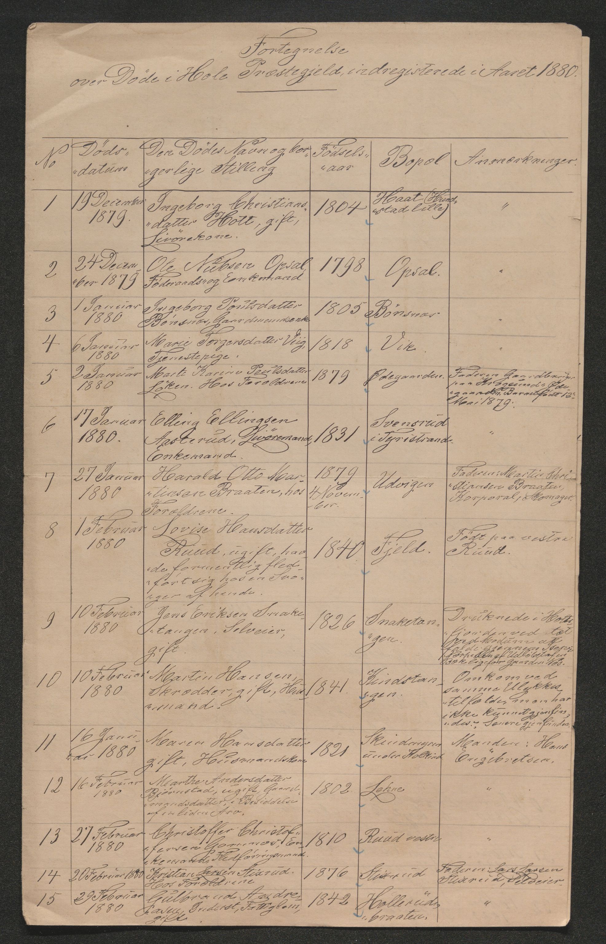 Ringerike sorenskriveri, AV/SAKO-A-105/H/Ha/Hab/L0018: Dødsfallslister Hole, 1838-1925