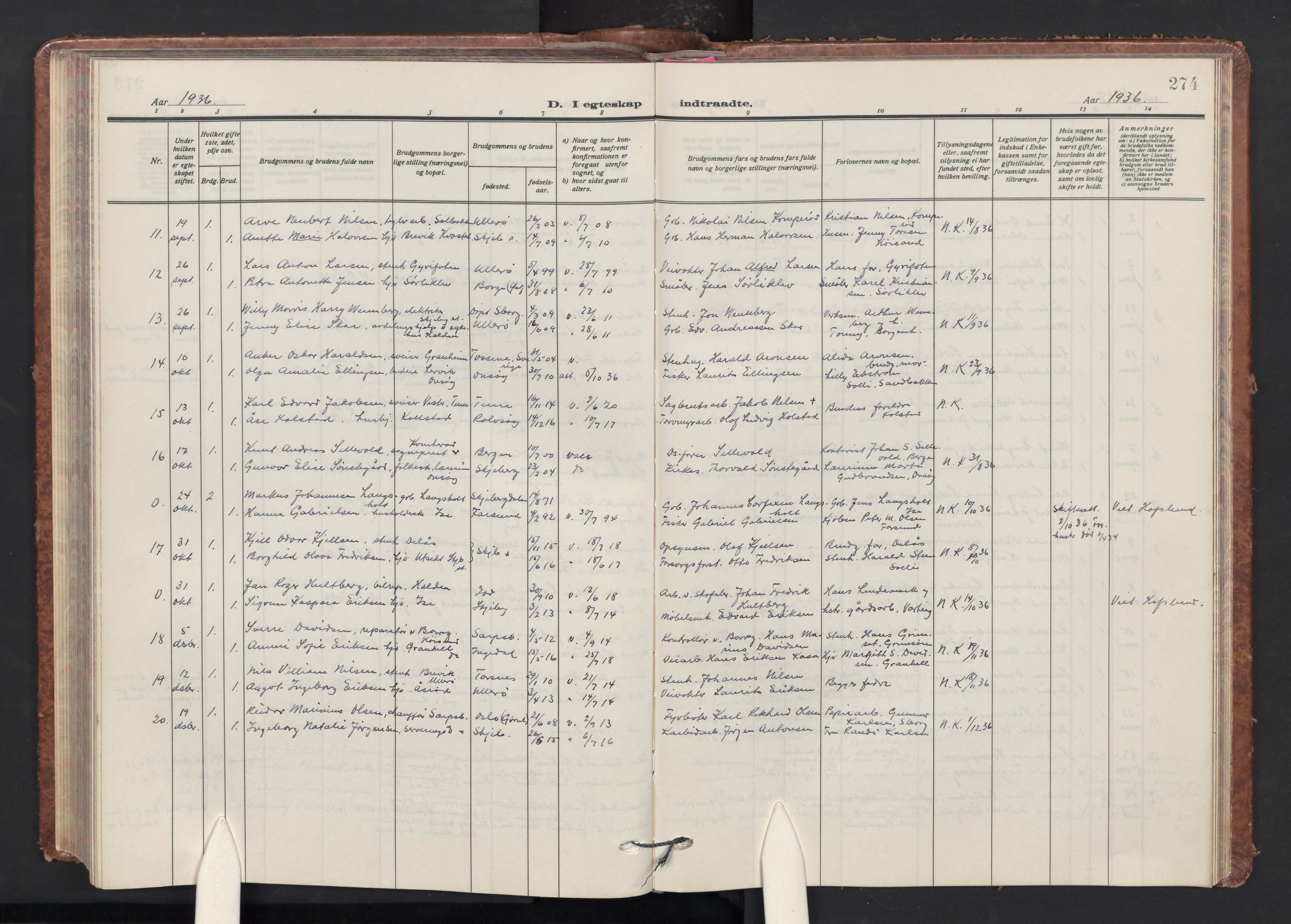 Skjeberg prestekontor Kirkebøker, AV/SAO-A-10923/G/Ga/L0003: Klokkerbok nr. I 3, 1922-1971, s. 274