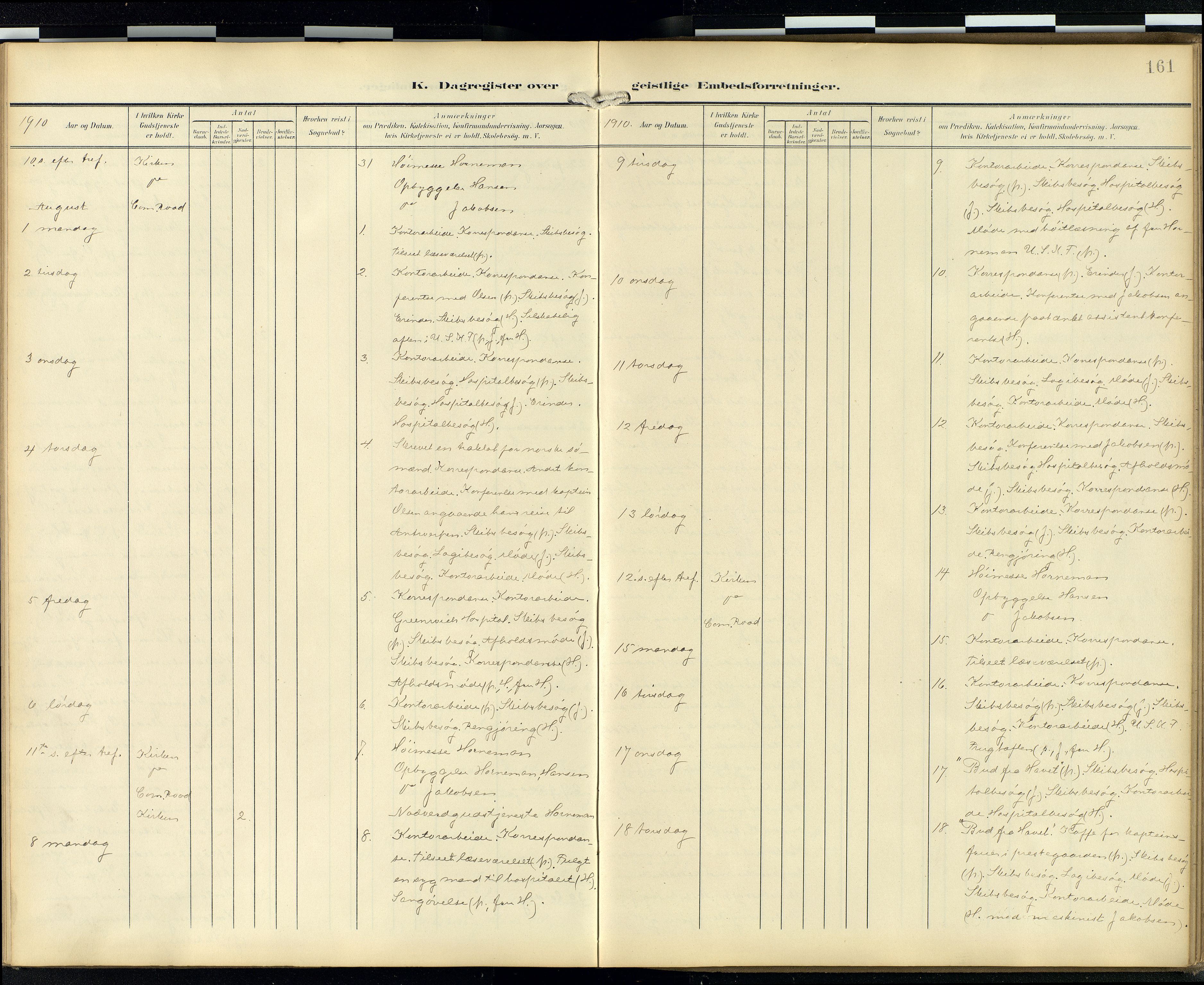 Den norske sjømannsmisjon i utlandet/London m/bistasjoner, AV/SAB-SAB/PA-0103/H/Ha/L0003: Ministerialbok nr. A 3, 1903-1934, s. 160b-161a