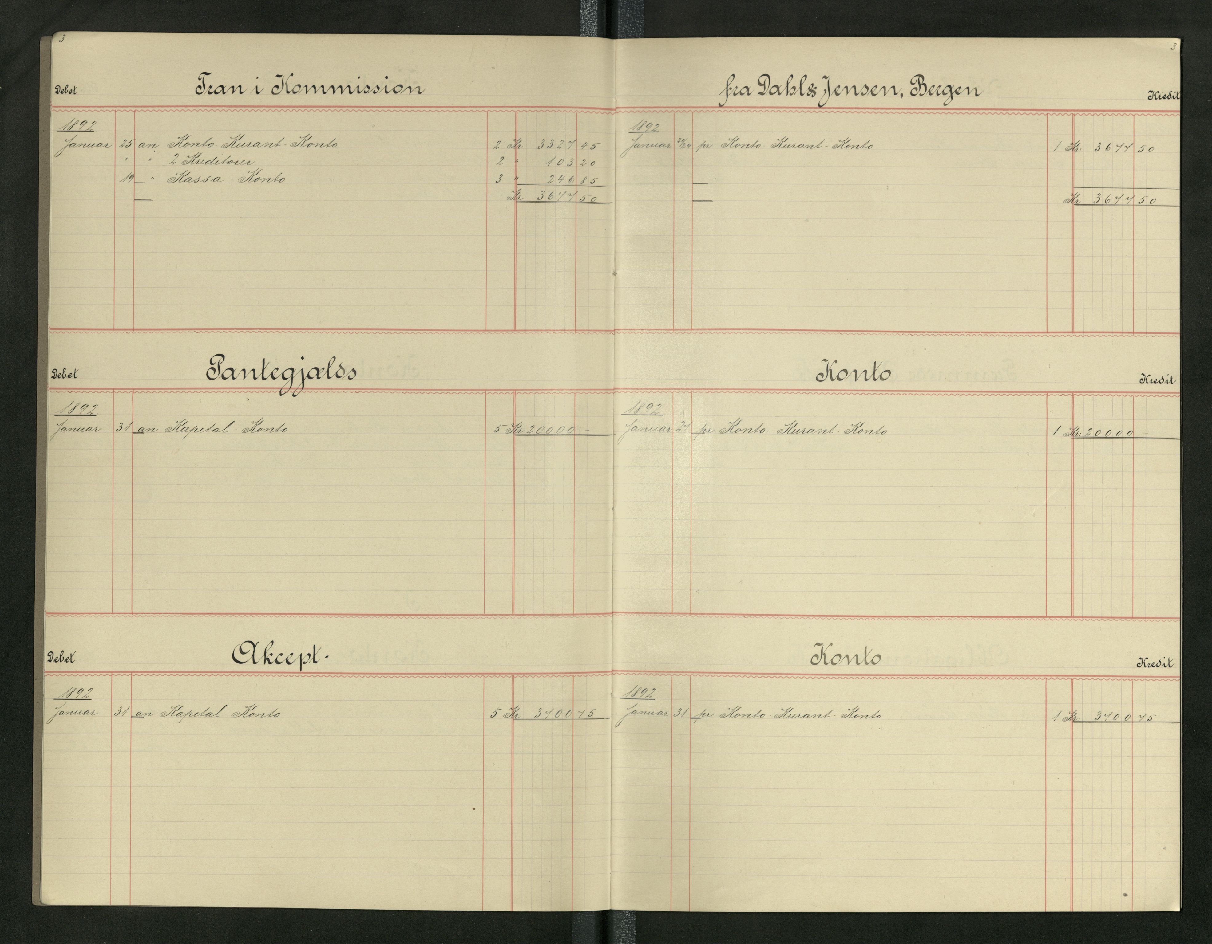 A. Selmer (Levanger), TIKA/PA-1498/R/L0001: Hovedbok. Riskontro, 1892