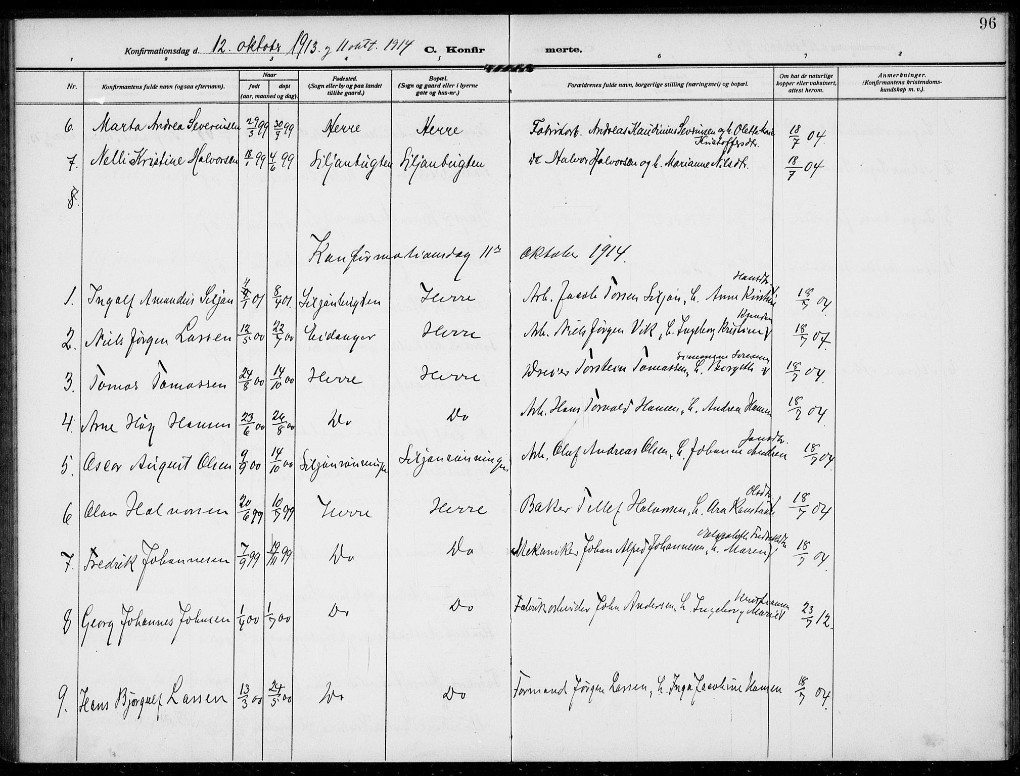 Bamble kirkebøker, AV/SAKO-A-253/F/Fc/L0001: Ministerialbok nr. III 1, 1909-1916, s. 96