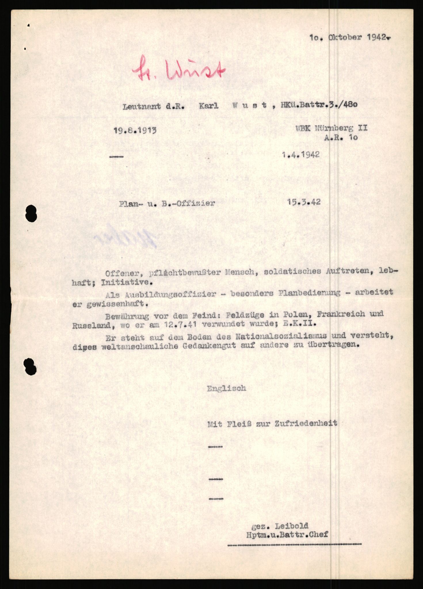 Forsvarets Overkommando. 2 kontor. Arkiv 11.4. Spredte tyske arkivsaker, AV/RA-RAFA-7031/D/Dar/Dara/L0019: Personalbøker og diverse, 1940-1945, s. 634
