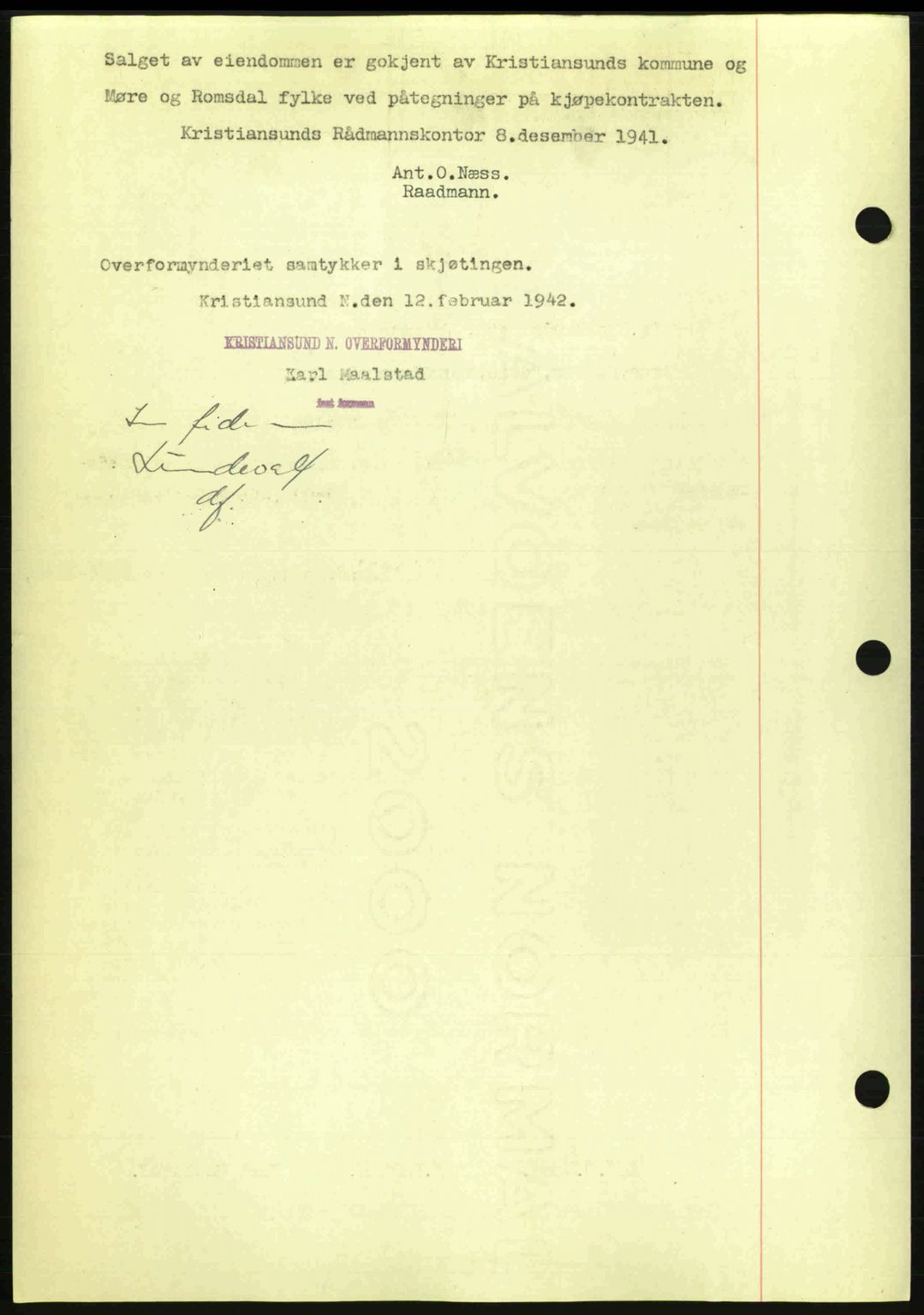 Kristiansund byfogd, AV/SAT-A-4587/A/27: Pantebok nr. 34, 1941-1945, Dagboknr: 199/1942
