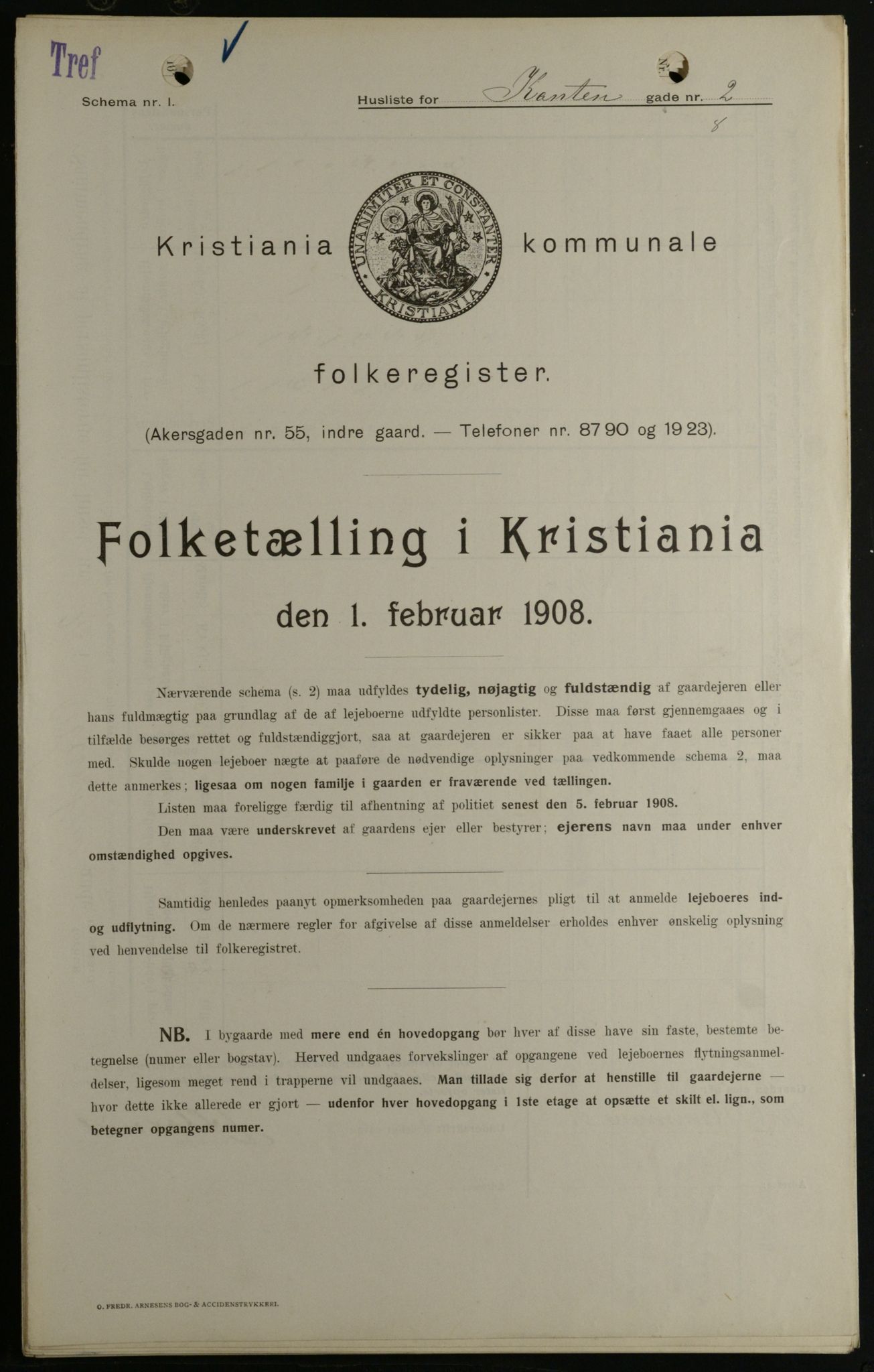 OBA, Kommunal folketelling 1.2.1908 for Kristiania kjøpstad, 1908, s. 43122