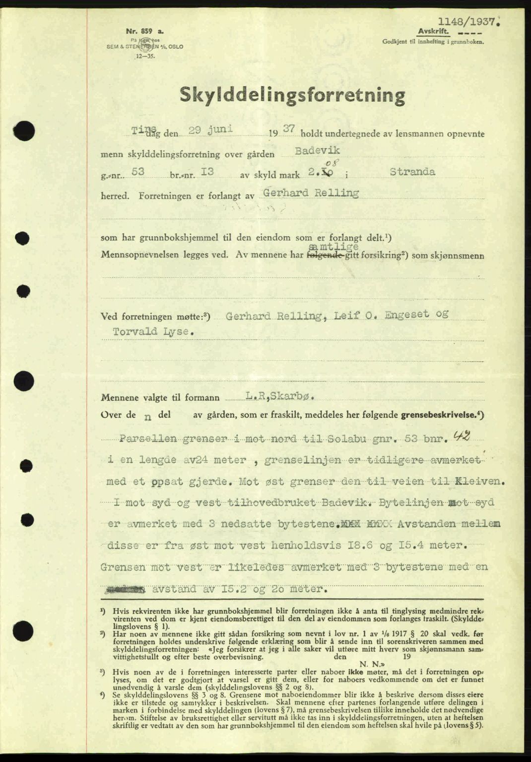 Nordre Sunnmøre sorenskriveri, SAT/A-0006/1/2/2C/2Ca: Pantebok nr. A3, 1937-1937, Dagboknr: 1148/1937