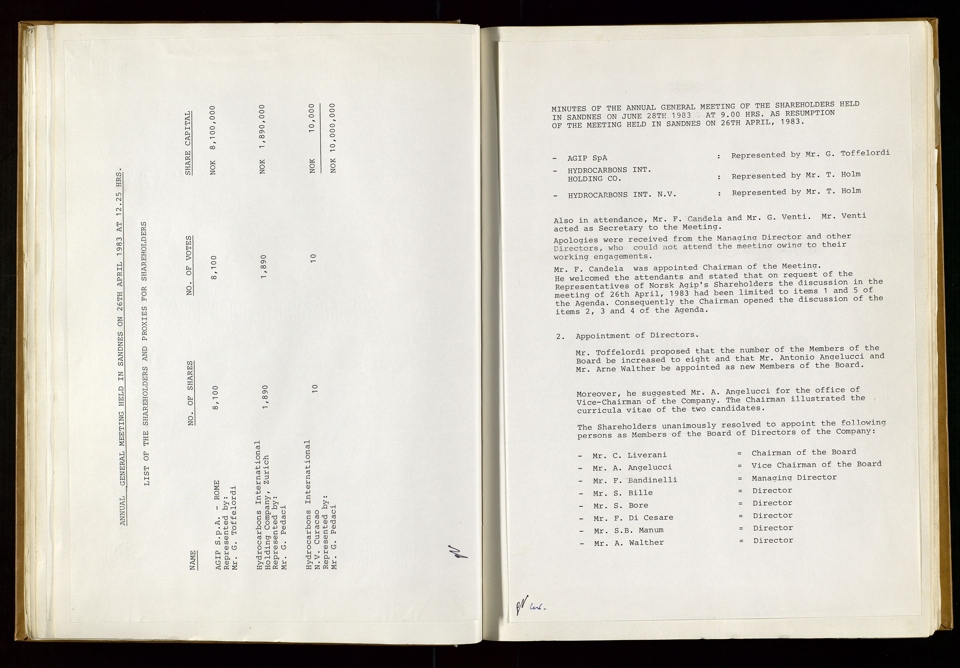 Pa 1583 - Norsk Agip AS, SAST/A-102138/A/Aa/L0001: General assembly and Board of Directors meeting minutes, 1965-1990