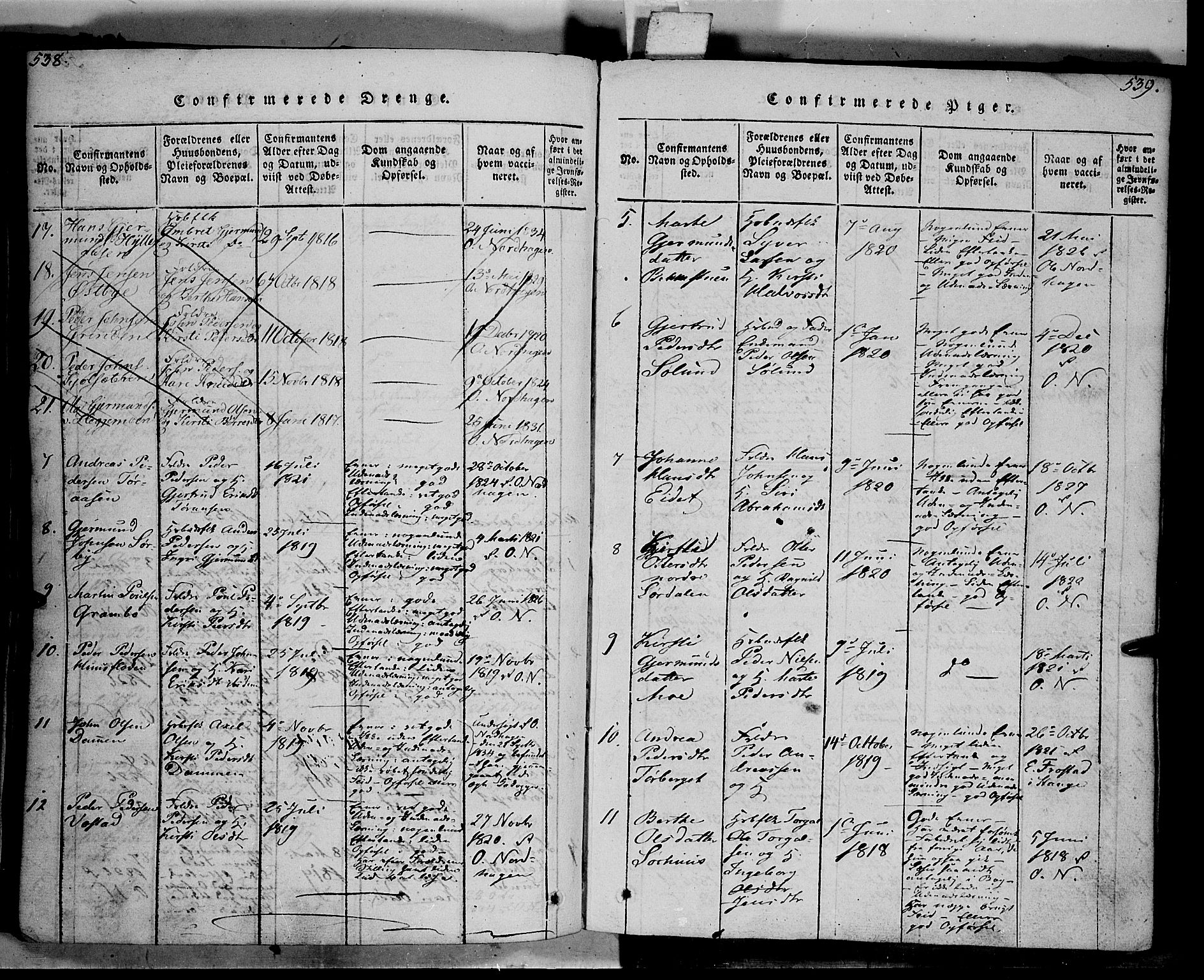 Trysil prestekontor, AV/SAH-PREST-046/H/Ha/Haa/L0003: Ministerialbok nr. 3 /1, 1814-1841, s. 538-539