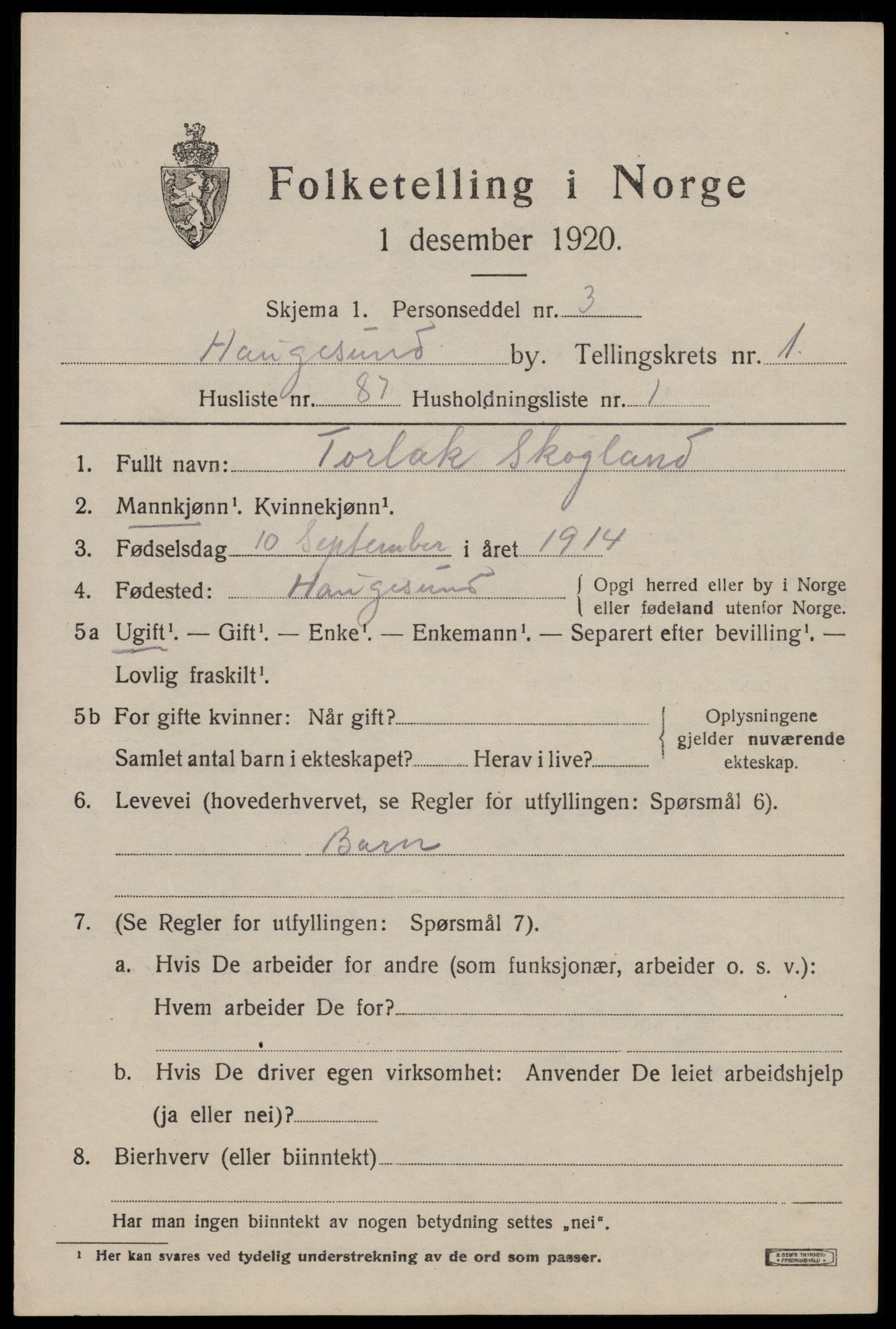 SAST, Folketelling 1920 for 1106 Haugesund kjøpstad, 1920, s. 12771