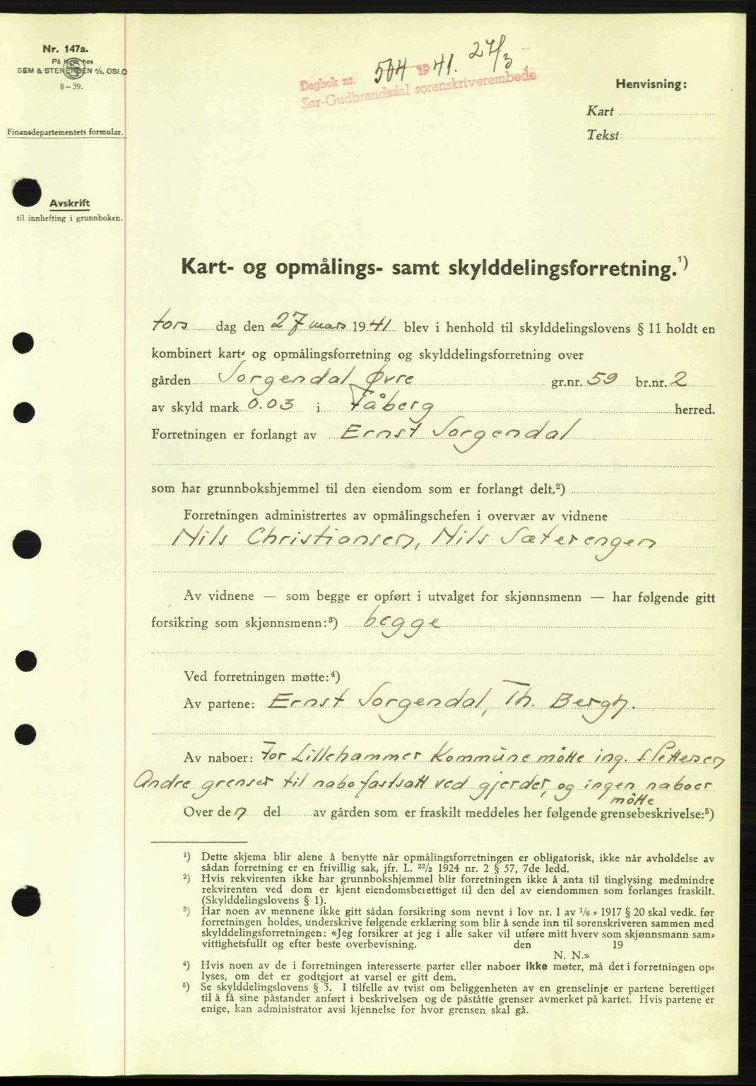 Sør-Gudbrandsdal tingrett, SAH/TING-004/H/Hb/Hbd/L0008: Pantebok nr. A8, 1940-1941, Dagboknr: 504/1941