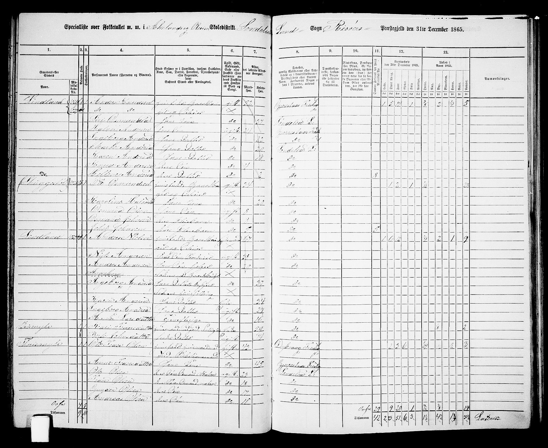 RA, Folketelling 1865 for 0913L Risør prestegjeld, Søndeled sokn, 1865, s. 69