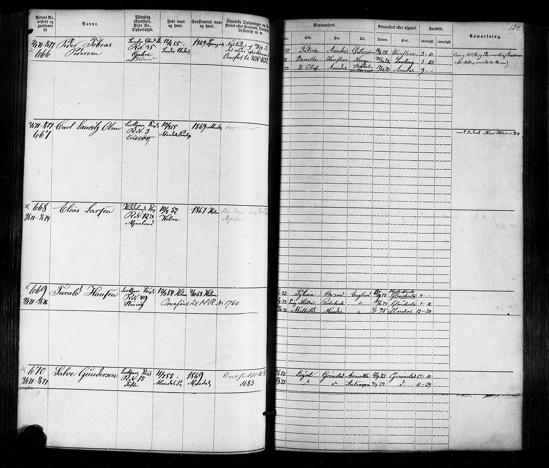 Mandal mønstringskrets, SAK/2031-0016/F/Fa/L0005: Annotasjonsrulle nr 1-1909 med register, Y-15, 1868-1880, s. 166