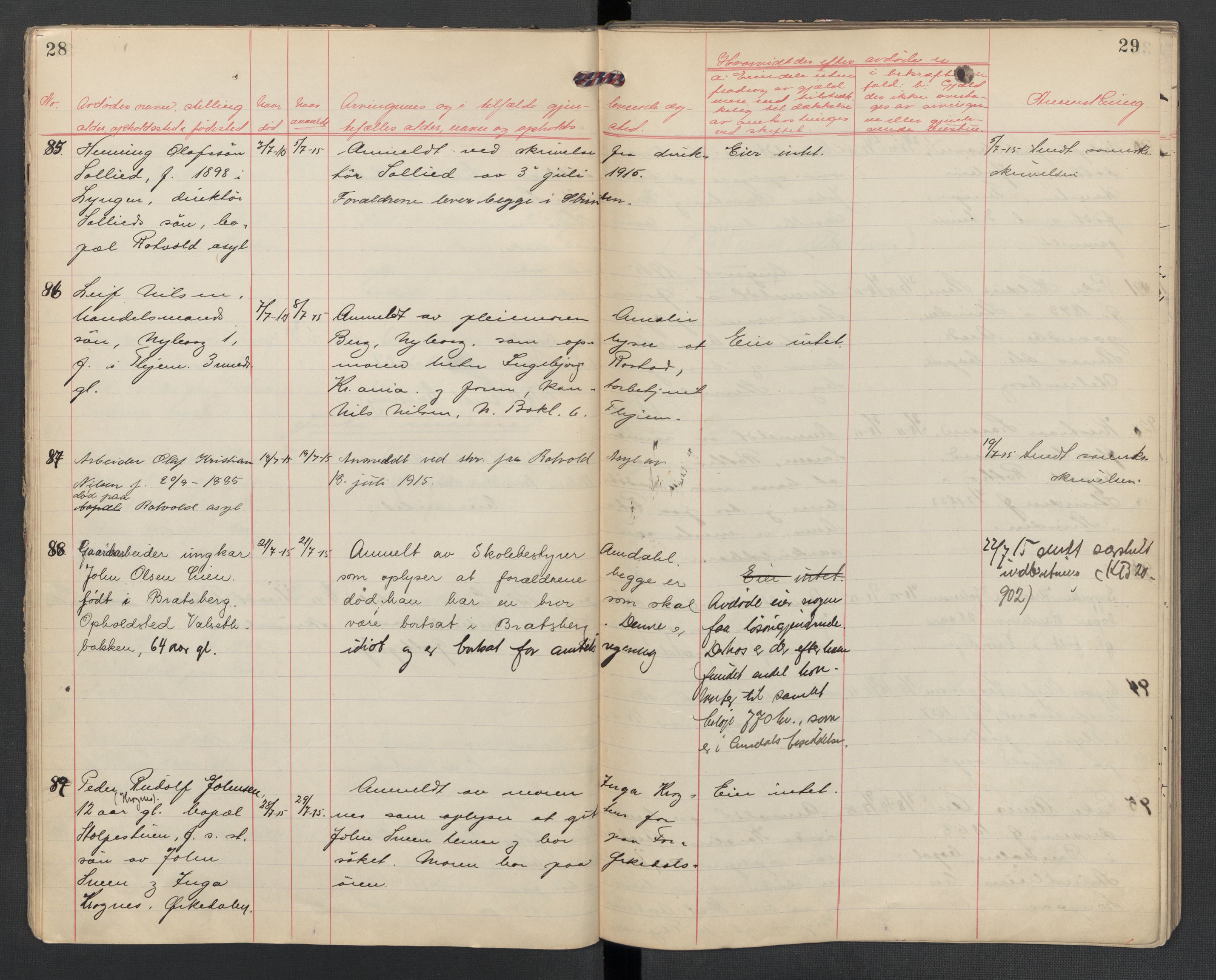 Strinda lensmannskontor, AV/SAT-A-1083/1/02/L0002: 2.01.02 Dødsfallsprotokoll, 1915-1918, s. 28-29