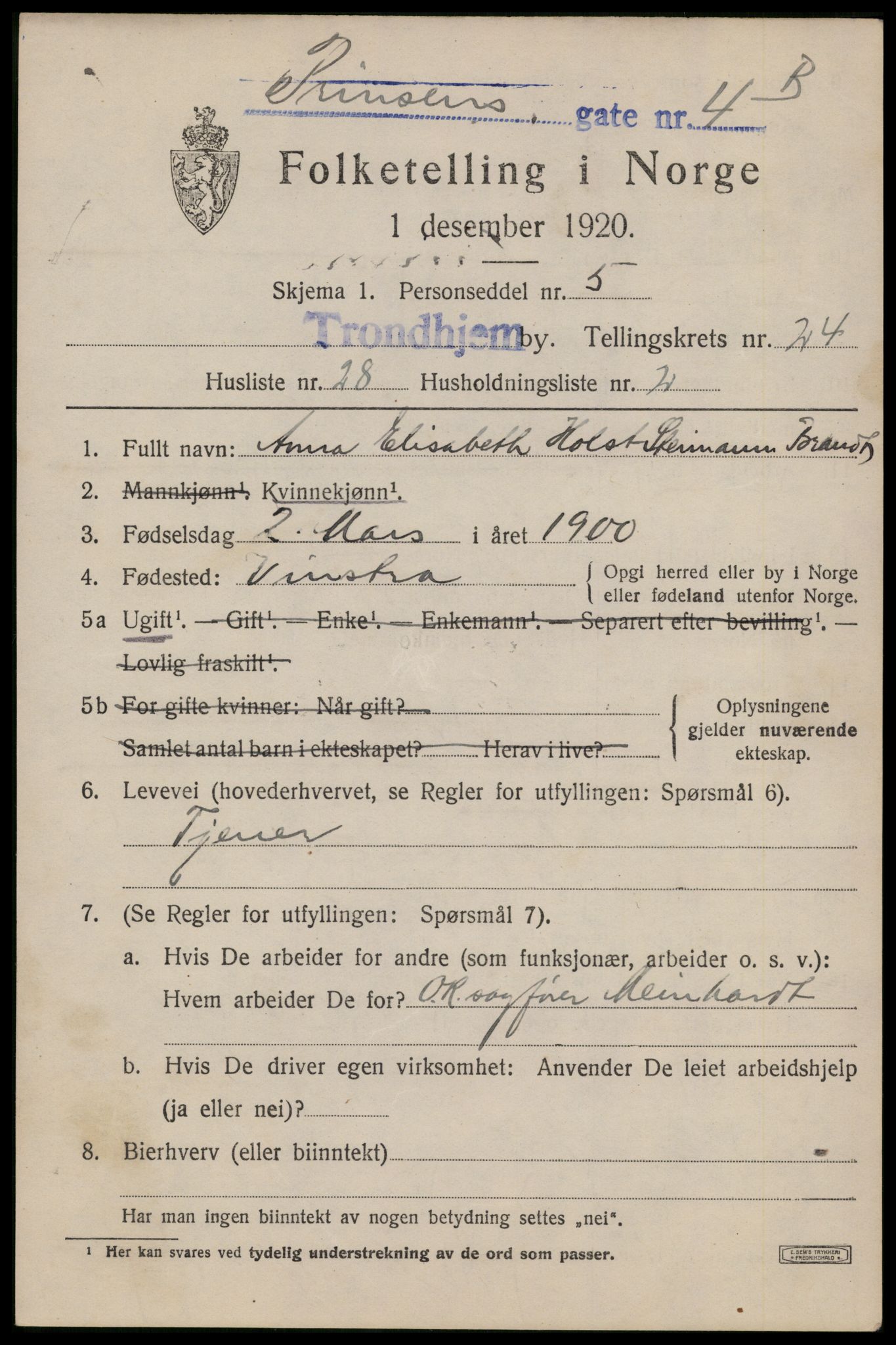 SAT, Folketelling 1920 for 1601 Trondheim kjøpstad, 1920, s. 66118