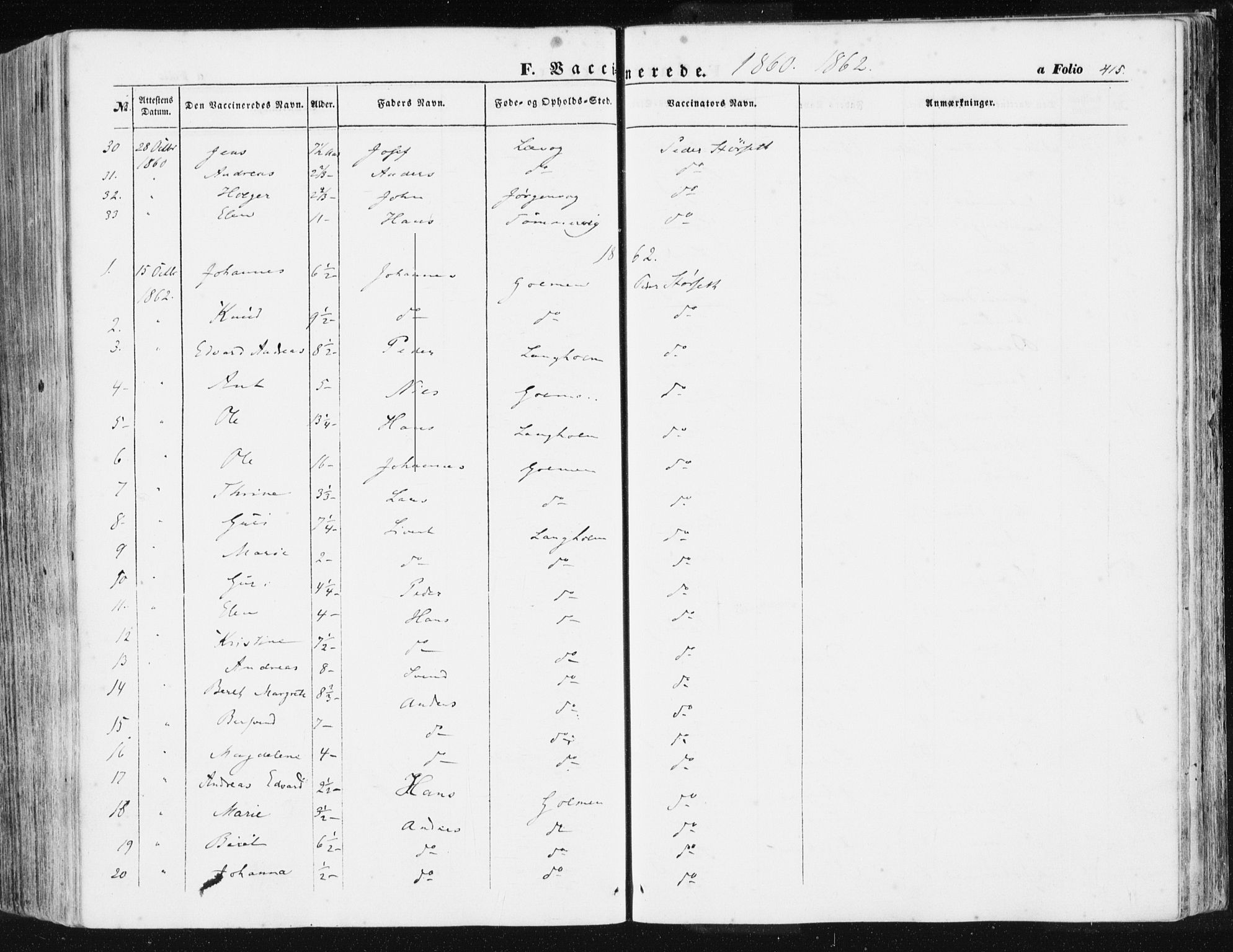 Ministerialprotokoller, klokkerbøker og fødselsregistre - Møre og Romsdal, SAT/A-1454/581/L0937: Ministerialbok nr. 581A05, 1853-1872, s. 415