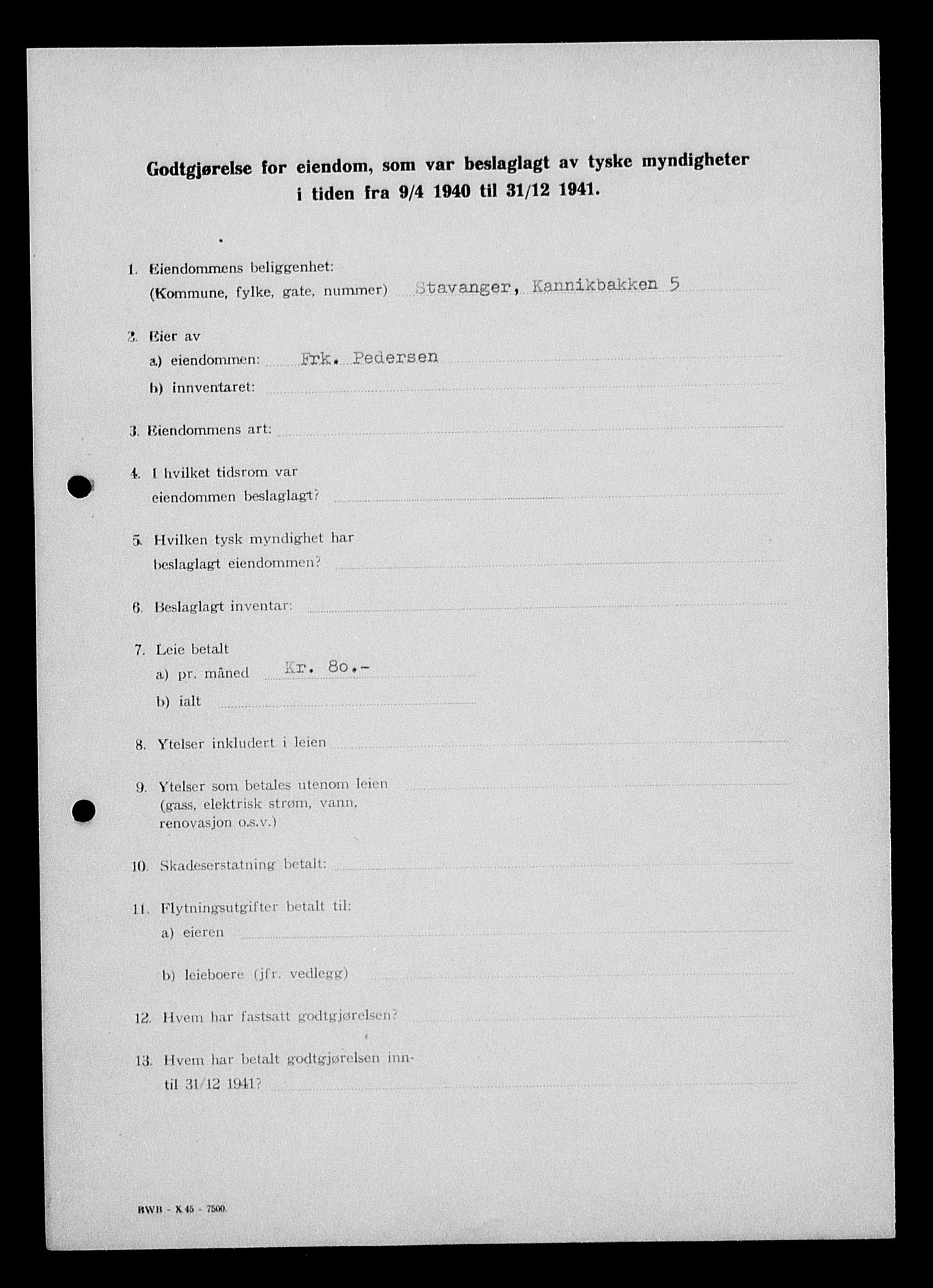Justisdepartementet, Tilbakeføringskontoret for inndratte formuer, AV/RA-S-1564/I/L1014: Godtgjørelse for beslaglagt eiendom, 1940-1941, s. 106