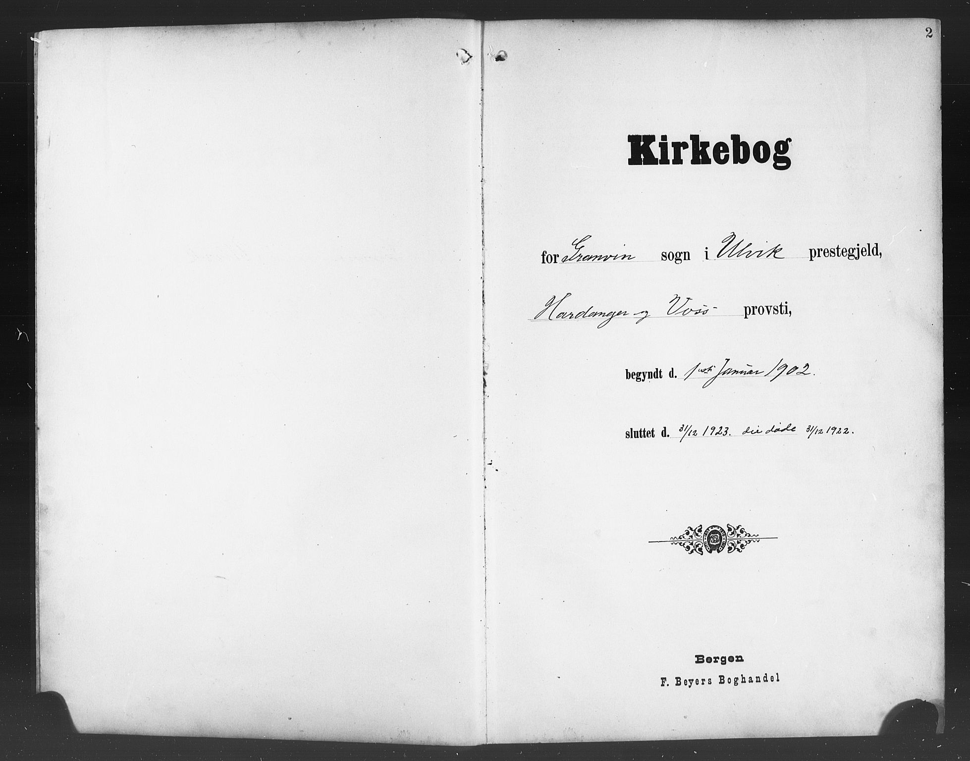 Ulvik sokneprestembete, AV/SAB-A-78801/H/Hab: Klokkerbok nr. B 4, 1902-1923, s. 2