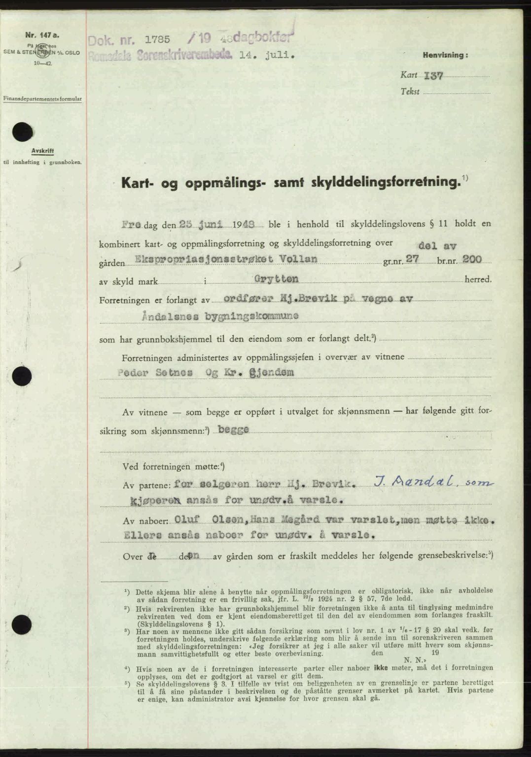 Romsdal sorenskriveri, SAT/A-4149/1/2/2C: Pantebok nr. A26, 1948-1948, Dagboknr: 1785/1948