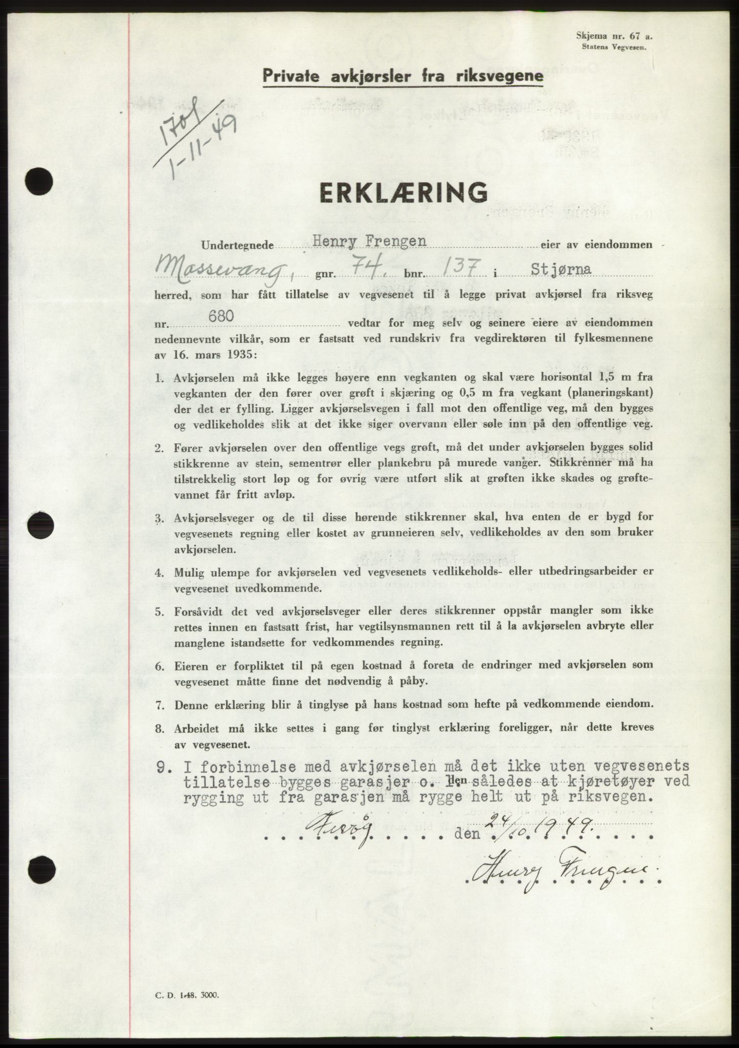 Fosen sorenskriveri, AV/SAT-A-1107/1/2/2C: Pantebok nr. B, 1948-1950, Dagboknr: 1701/1949