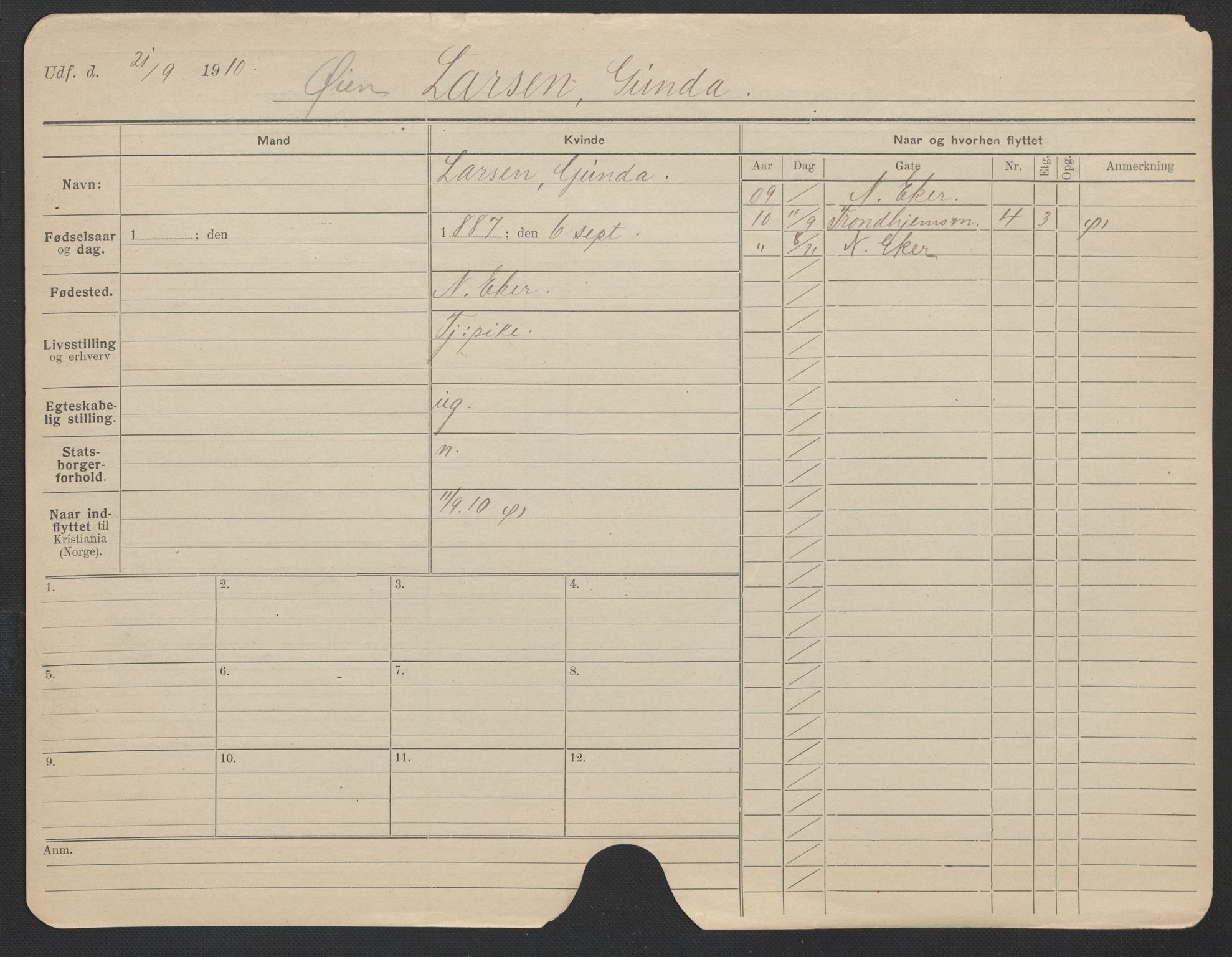 Oslo folkeregister, Registerkort, AV/SAO-A-11715/F/Fa/Fac/L0019: Kvinner, 1906-1914, s. 890a