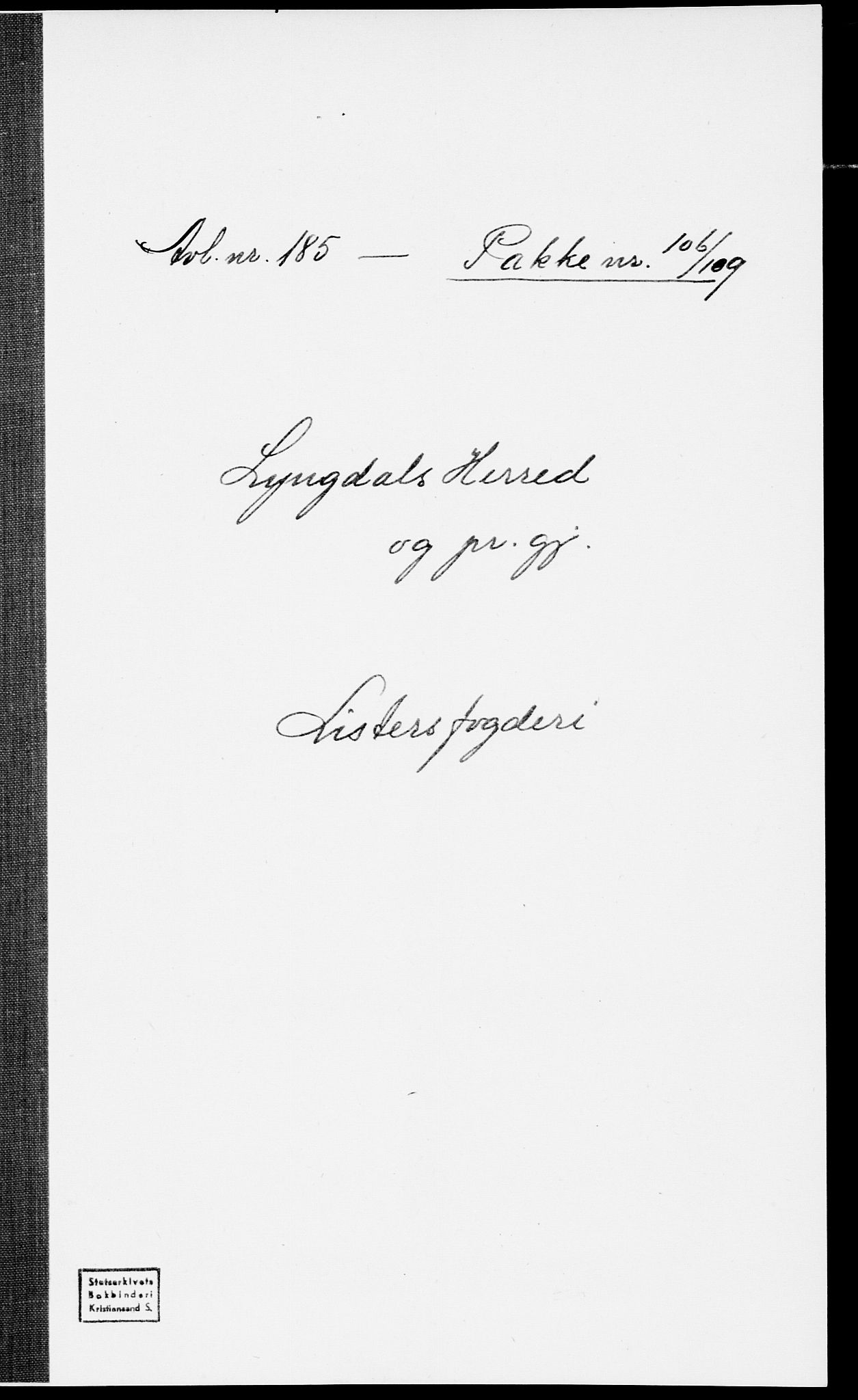 SAK, Folketelling 1875 for 1032P Lyngdal prestegjeld, 1875, s. 1