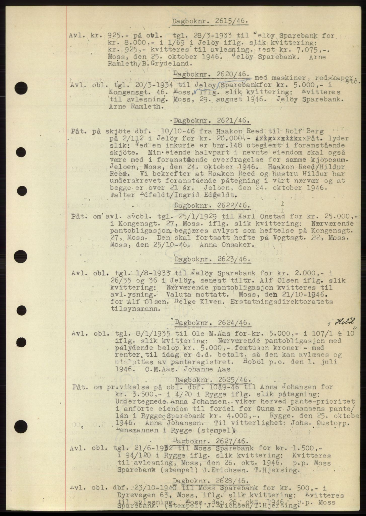 Moss sorenskriveri, SAO/A-10168: Pantebok nr. C10, 1938-1950, Dagboknr: 2615/1946