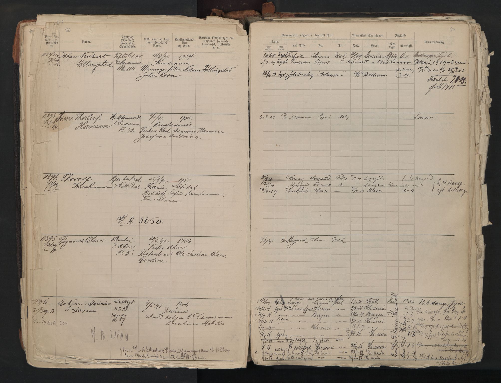 Oslo sjømannskontor, AV/SAO-A-10595/F/Fb/L0001: Annotasjonsrulle, 1908-1938, s. 160-161