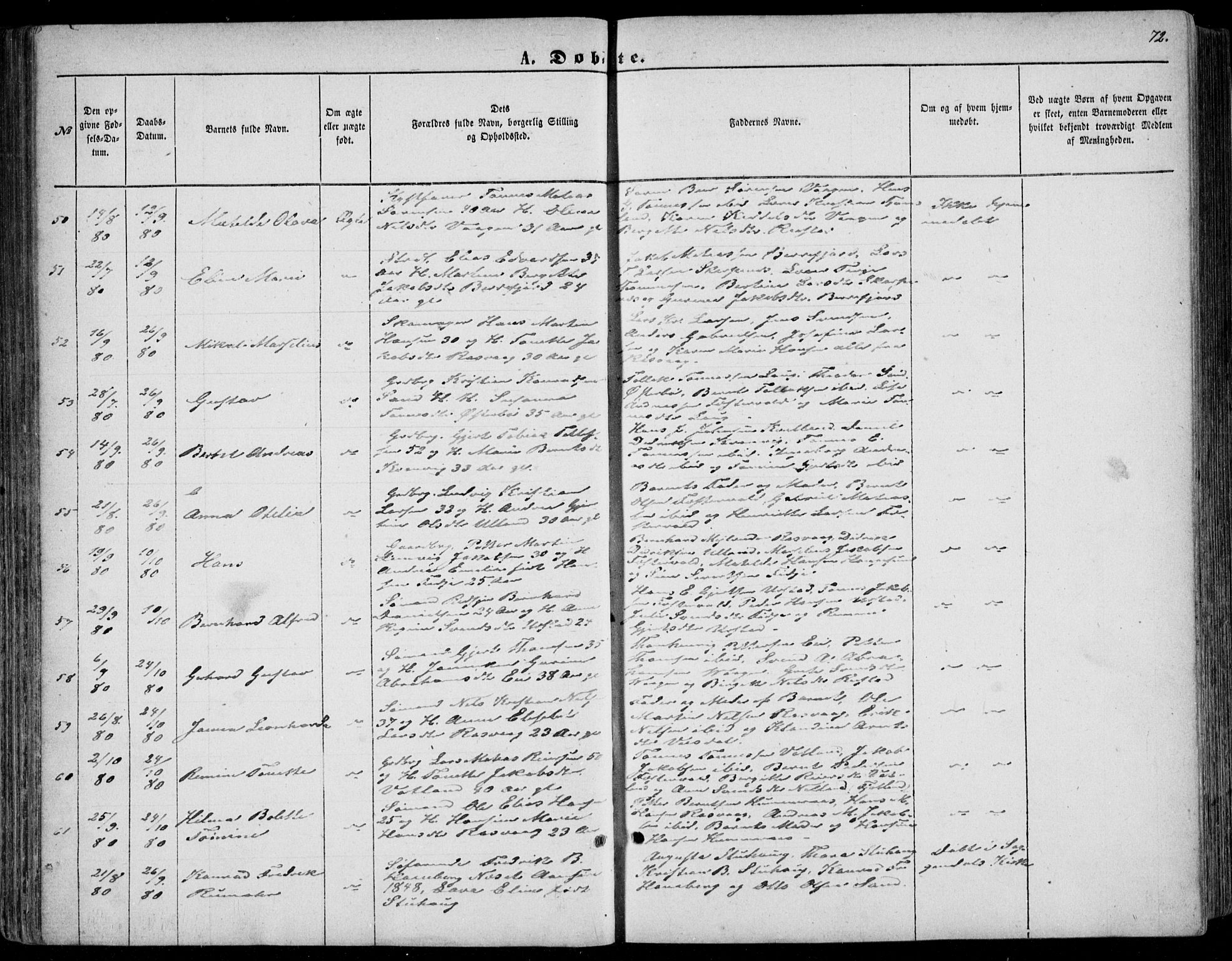 Flekkefjord sokneprestkontor, AV/SAK-1111-0012/F/Fb/Fbb/L0003: Klokkerbok nr. B 3, 1867-1889, s. 72