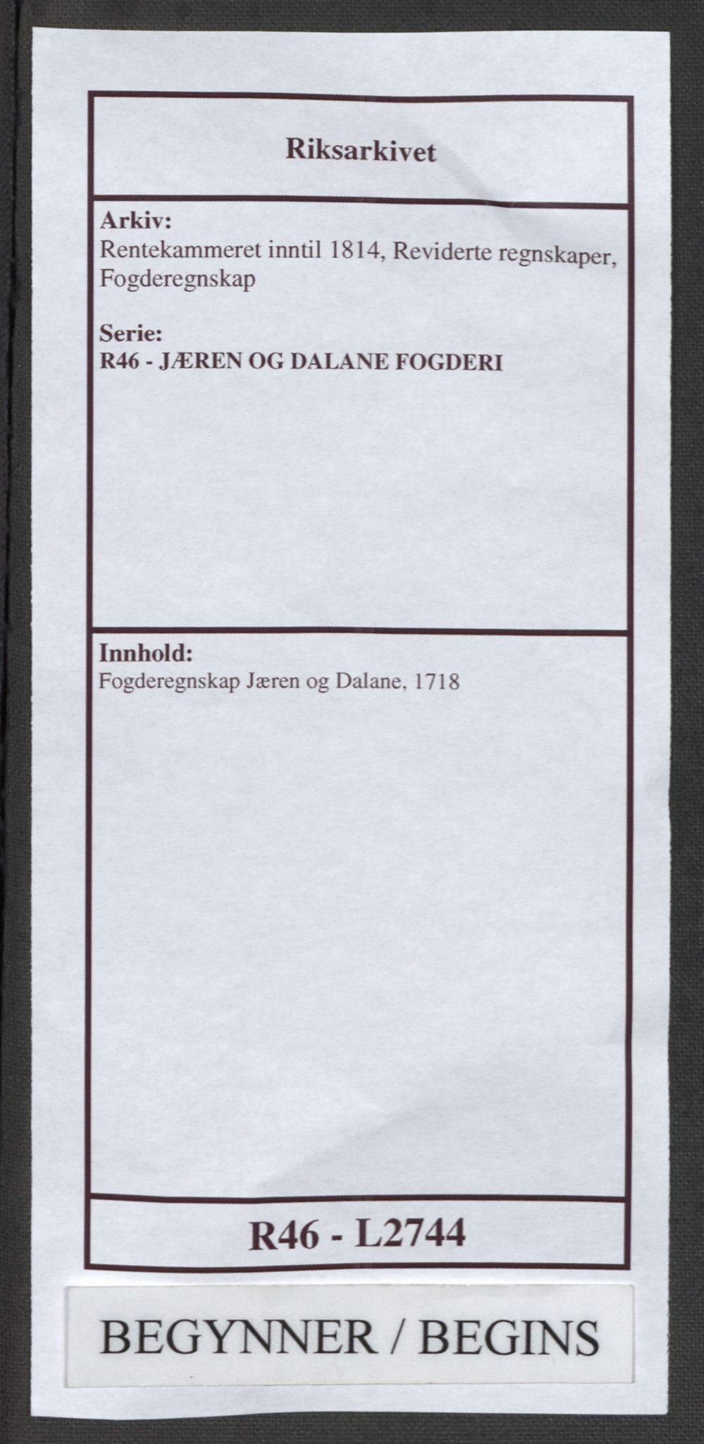 Rentekammeret inntil 1814, Reviderte regnskaper, Fogderegnskap, AV/RA-EA-4092/R46/L2744: Fogderegnskap Jæren og Dalane, 1718, s. 1