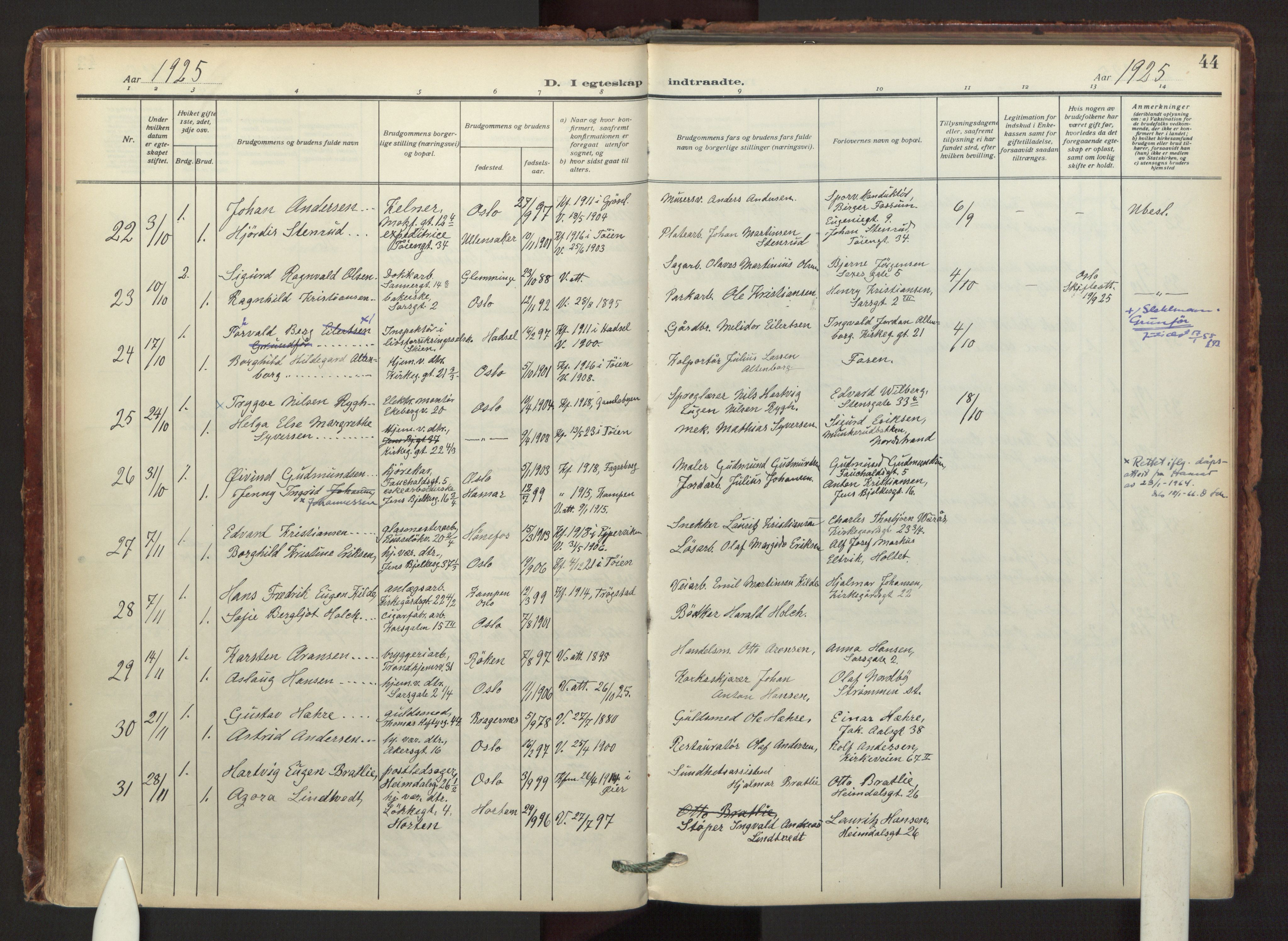 Tøyen prestekontor Kirkebøker, AV/SAO-A-10167a/F/Fa/L0003: Ministerialbok nr. I 3, 1917-1933, s. 44