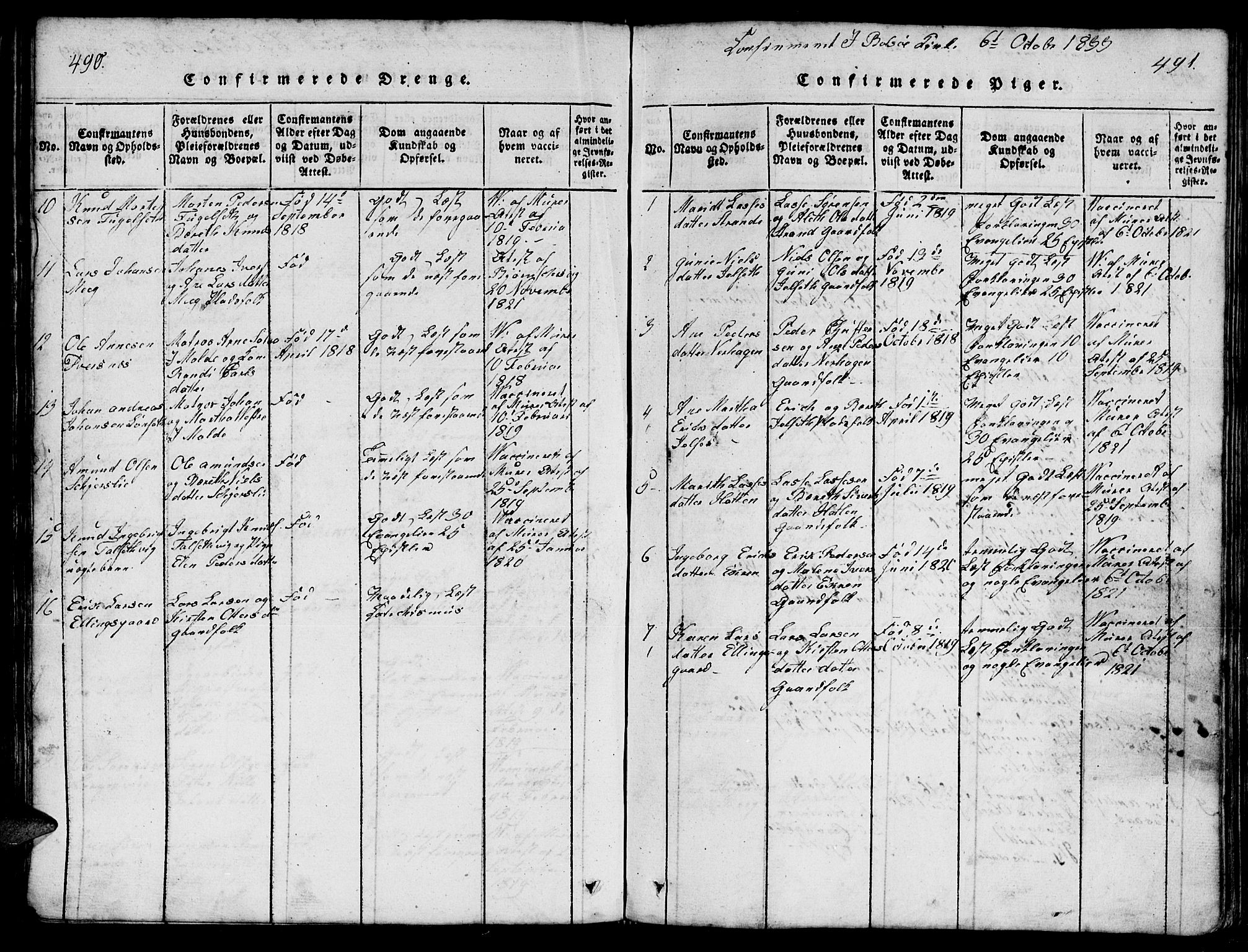 Ministerialprotokoller, klokkerbøker og fødselsregistre - Møre og Romsdal, SAT/A-1454/555/L0665: Klokkerbok nr. 555C01, 1818-1868, s. 490-491