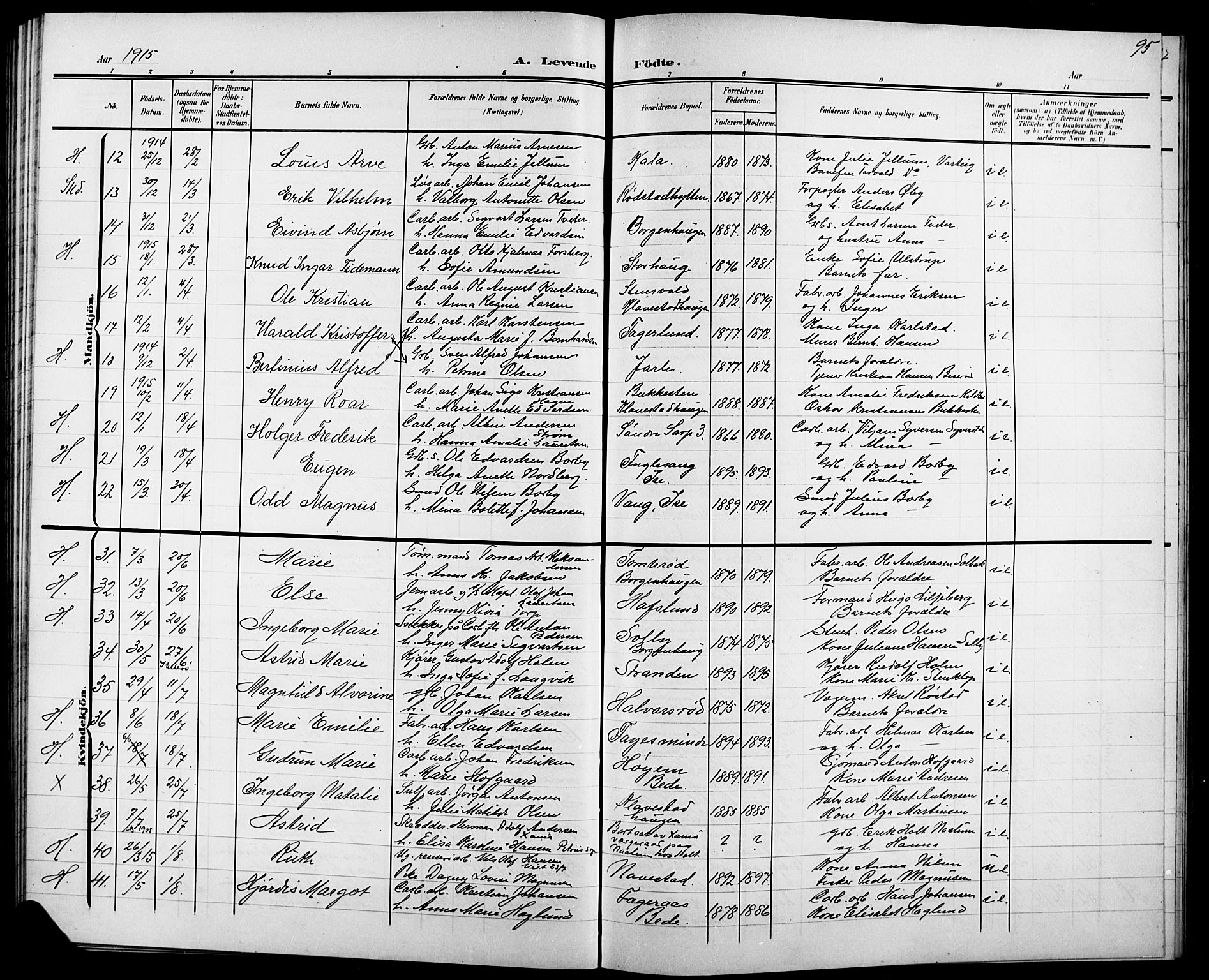 Skjeberg prestekontor Kirkebøker, AV/SAO-A-10923/G/Ga/L0002: Klokkerbok nr. I 2, 1901-1924, s. 95
