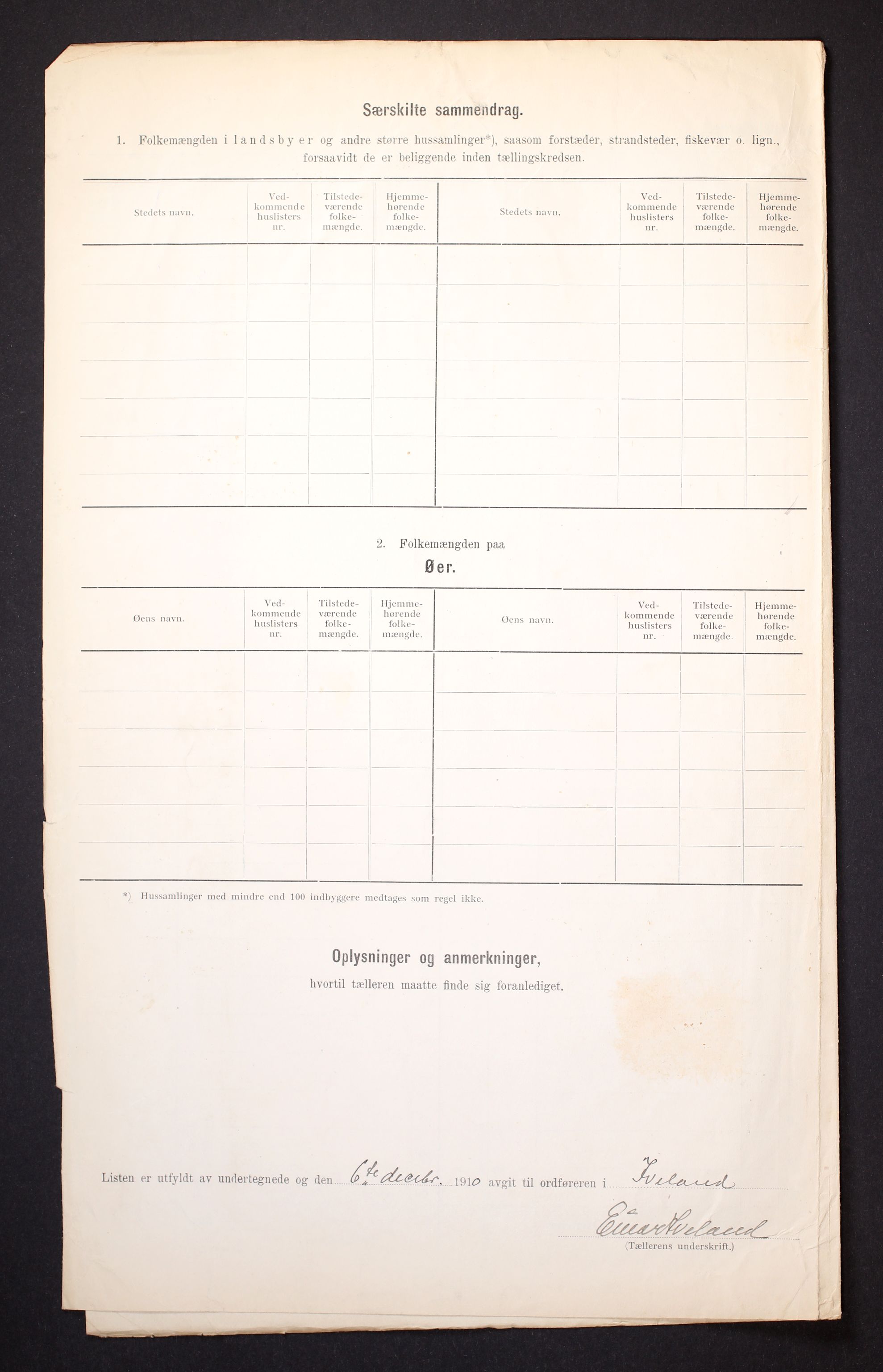 RA, Folketelling 1910 for 0935 Iveland herred, 1910, s. 6