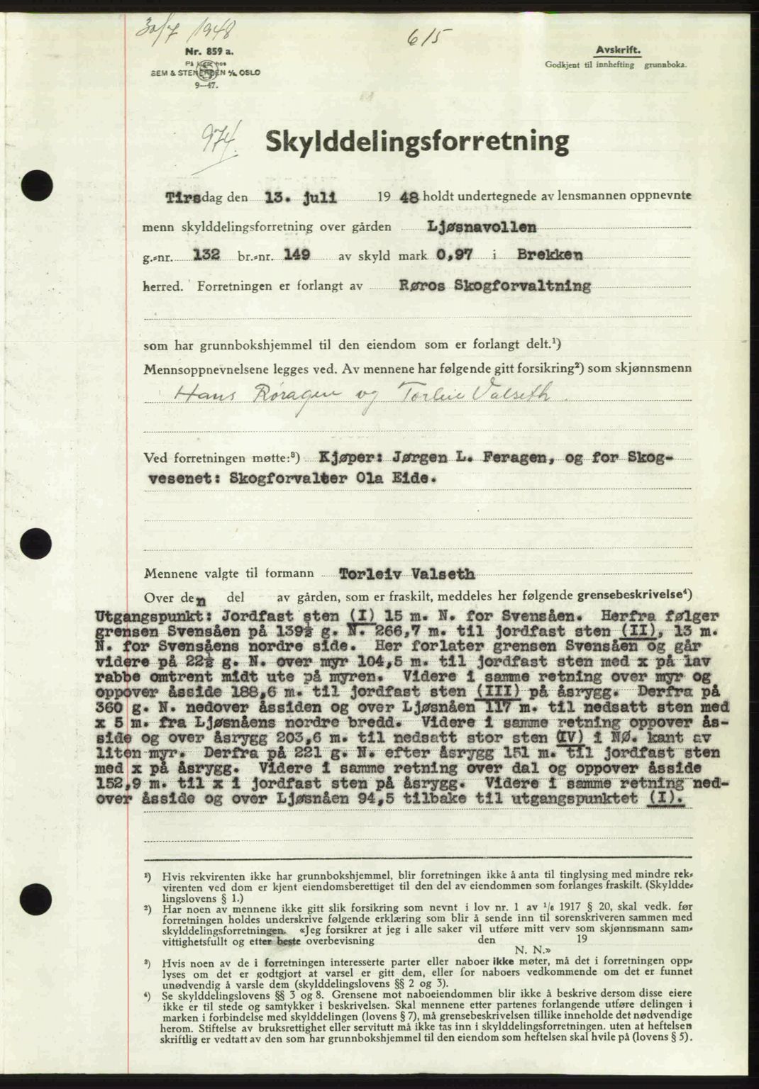Gauldal sorenskriveri, SAT/A-0014/1/2/2C: Pantebok nr. A6, 1948-1948, Dagboknr: 974/1948