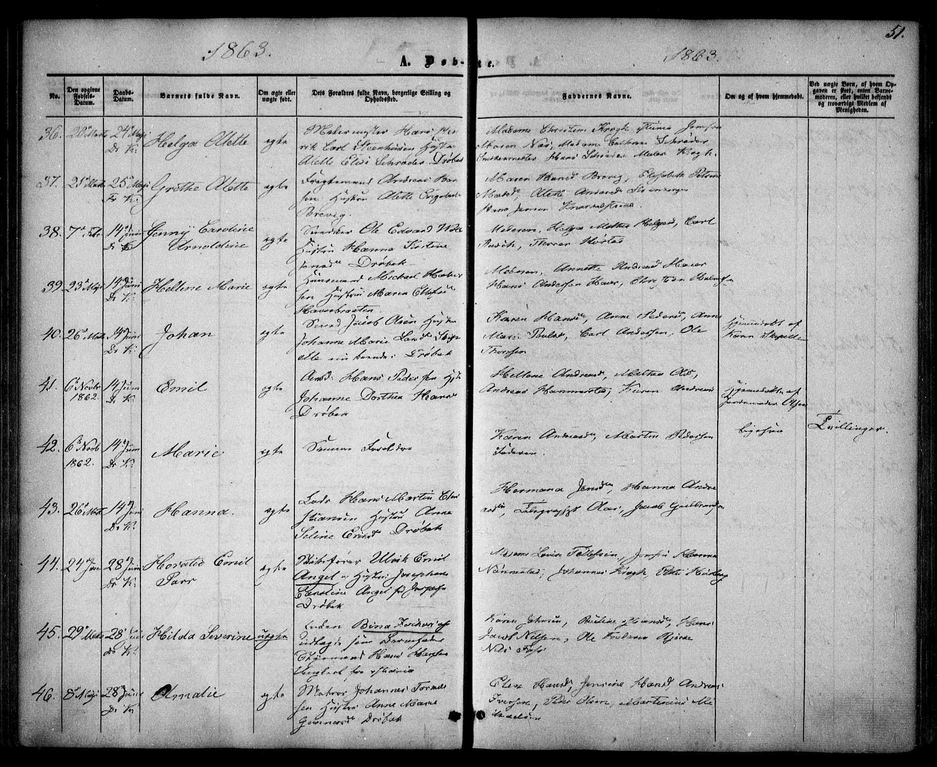 Drøbak prestekontor Kirkebøker, AV/SAO-A-10142a/F/Fa/L0002: Ministerialbok nr. I 2, 1858-1870, s. 51