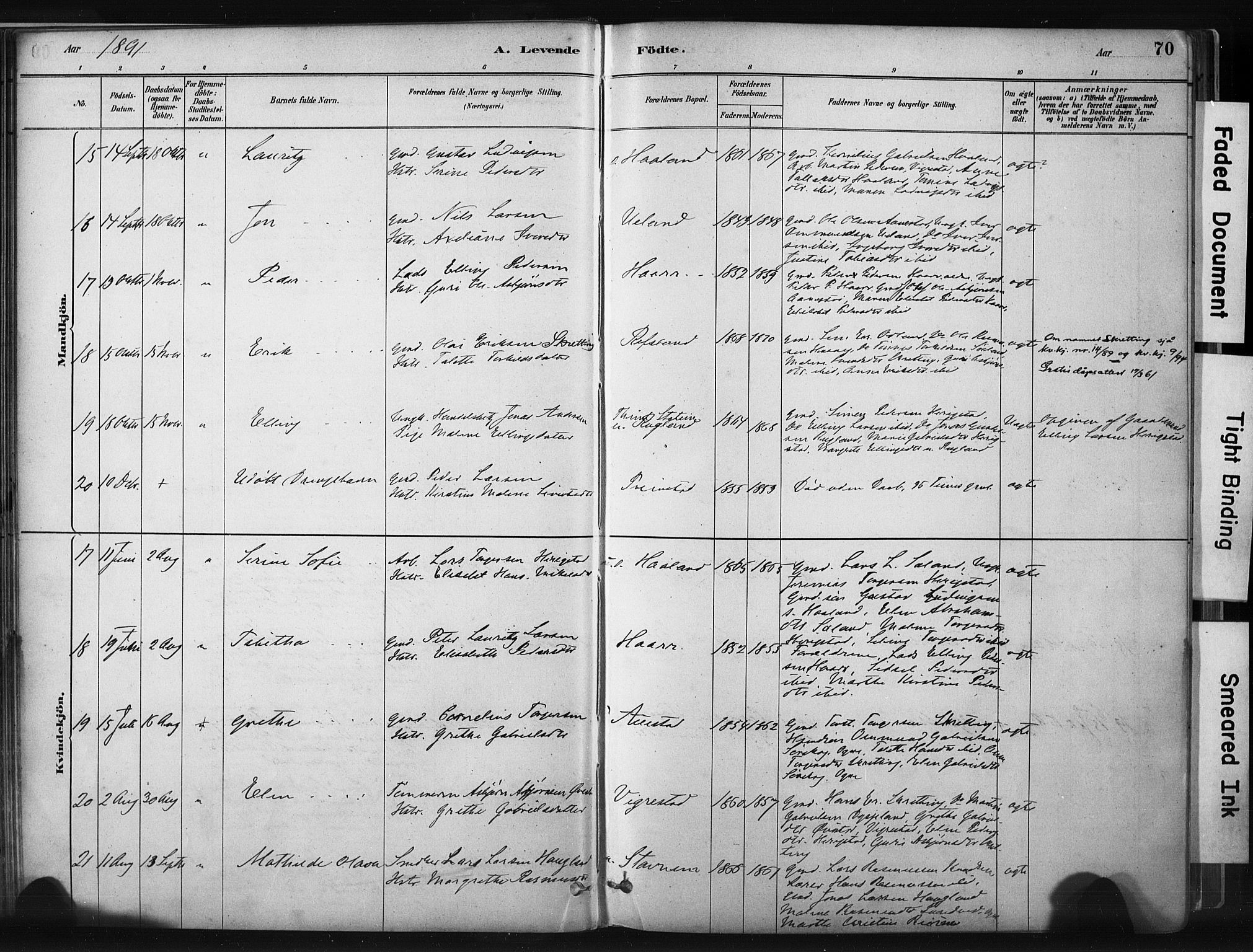 Hå sokneprestkontor, AV/SAST-A-101801/001/30BA/L0011: Ministerialbok nr. A 10, 1879-1900, s. 70