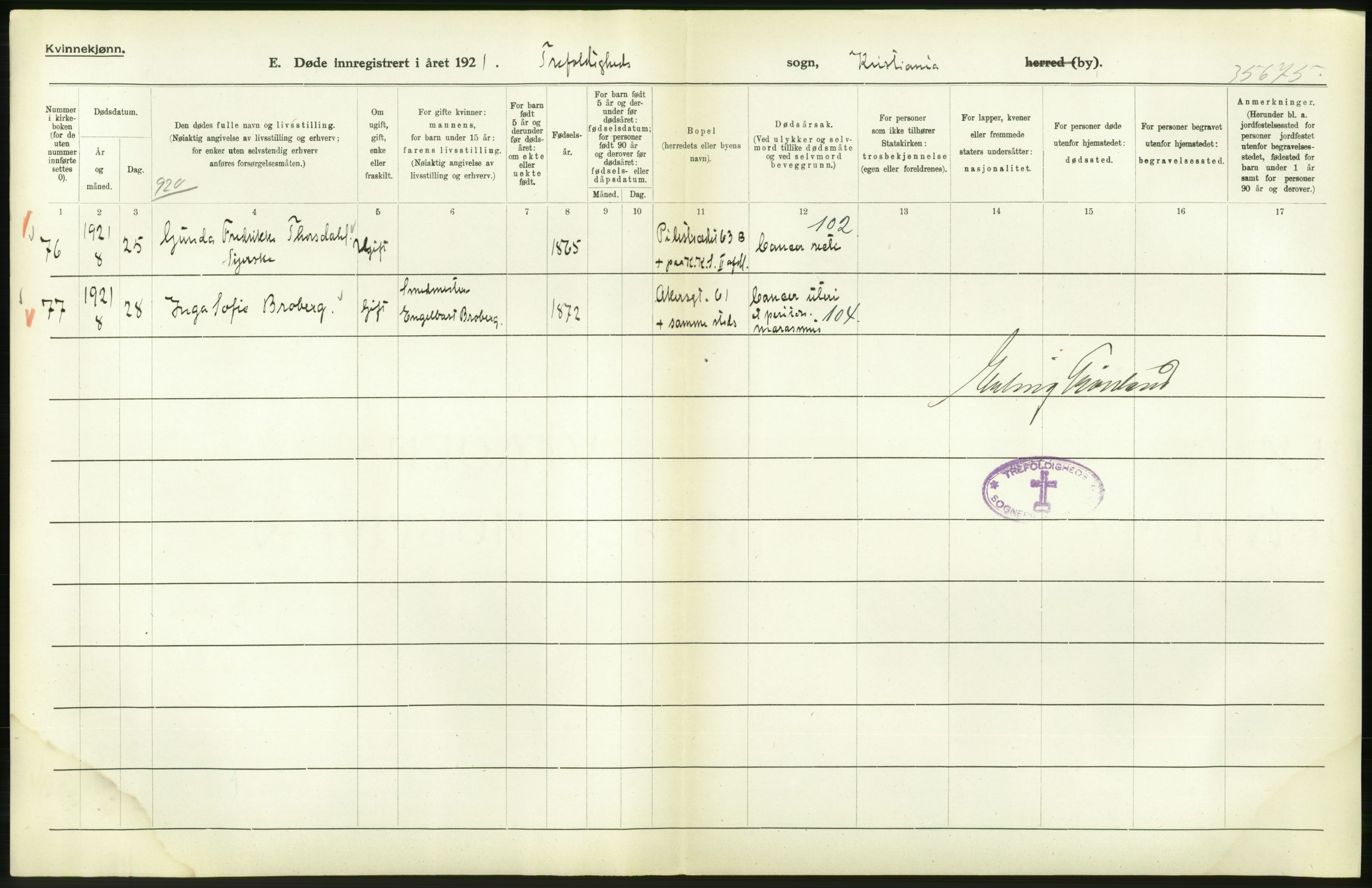 Statistisk sentralbyrå, Sosiodemografiske emner, Befolkning, AV/RA-S-2228/D/Df/Dfc/Dfca/L0012: Kristiania: Døde, 1921, s. 518