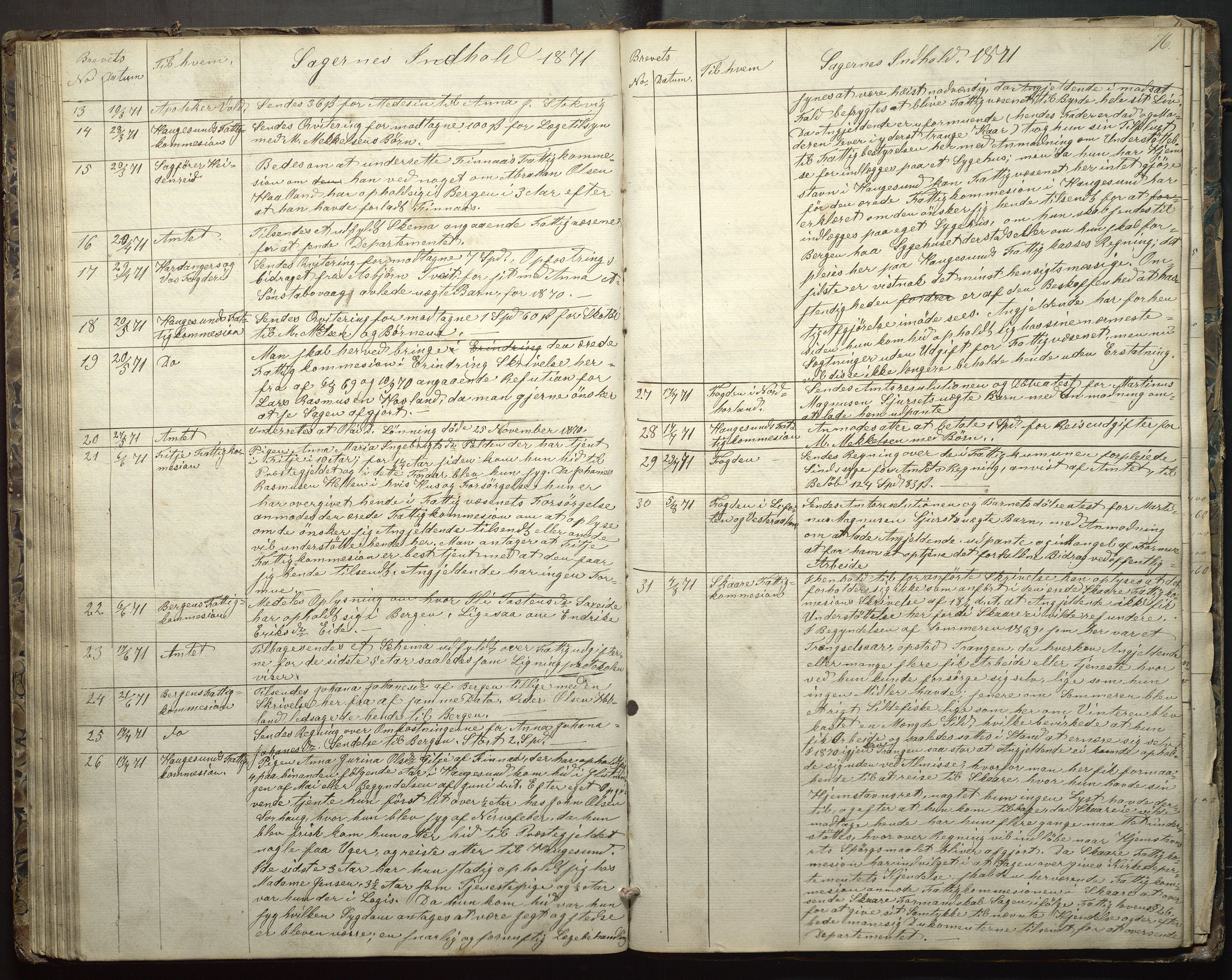 Finnaas kommune. Fattigkommisjonen, IKAH/1218a-311/B/Ba/L0001: Kopibok for Finnås fattigkommisjon, 1846-1882, s. 76