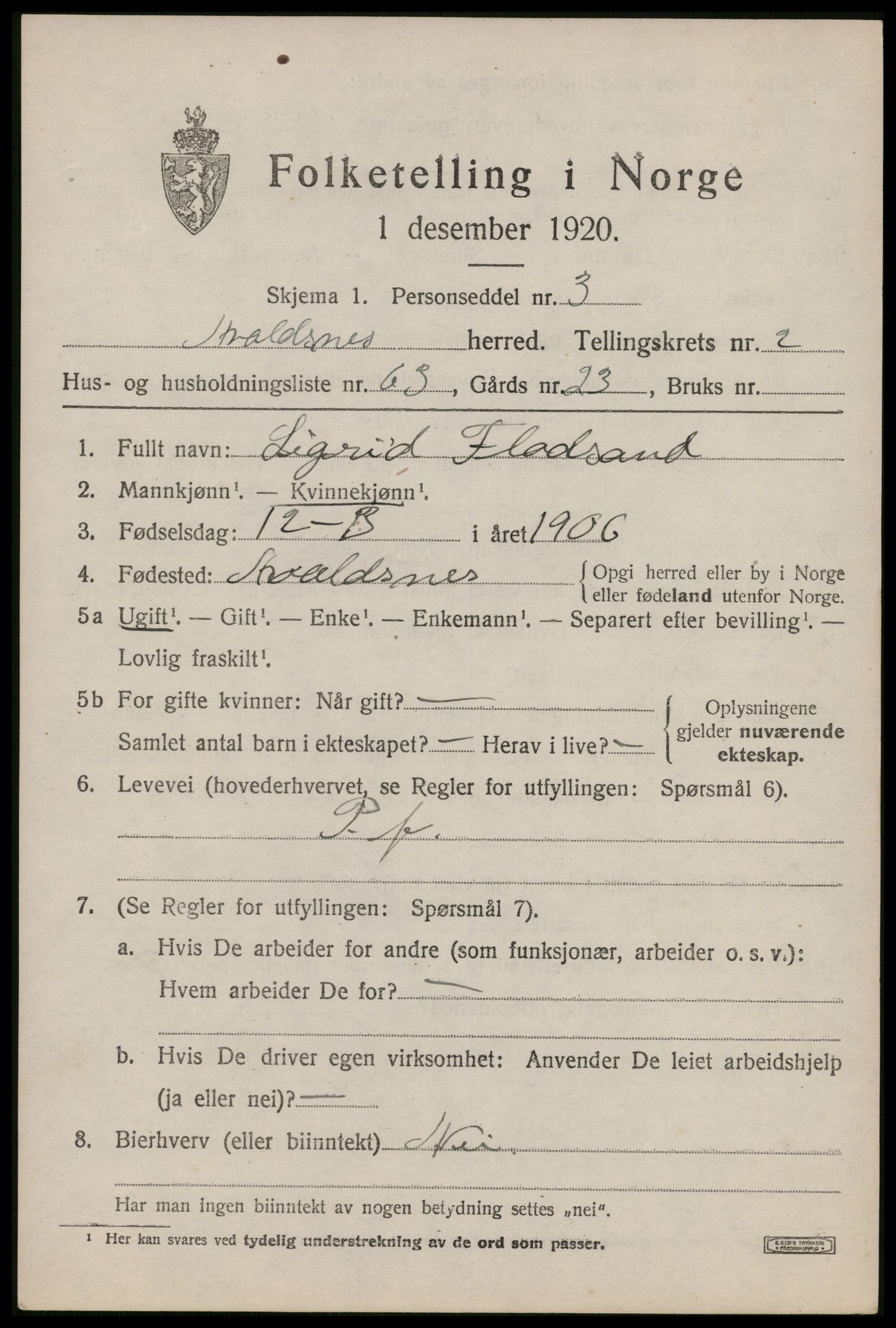 SAST, Folketelling 1920 for 1147 Avaldsnes herred, 1920, s. 2629