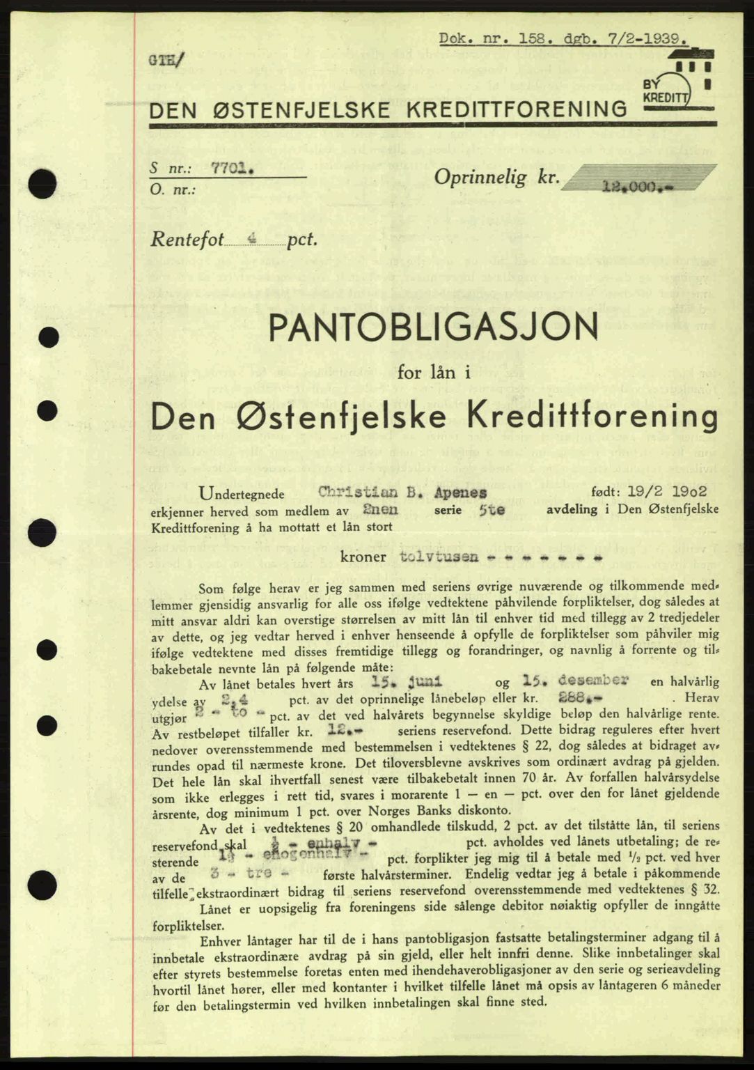 Fredrikstad byfogd, SAO/A-10473a/G/Ga/Gad/L0002: Pantebok nr. B2, 1938-1939, Dagboknr: 158/1939