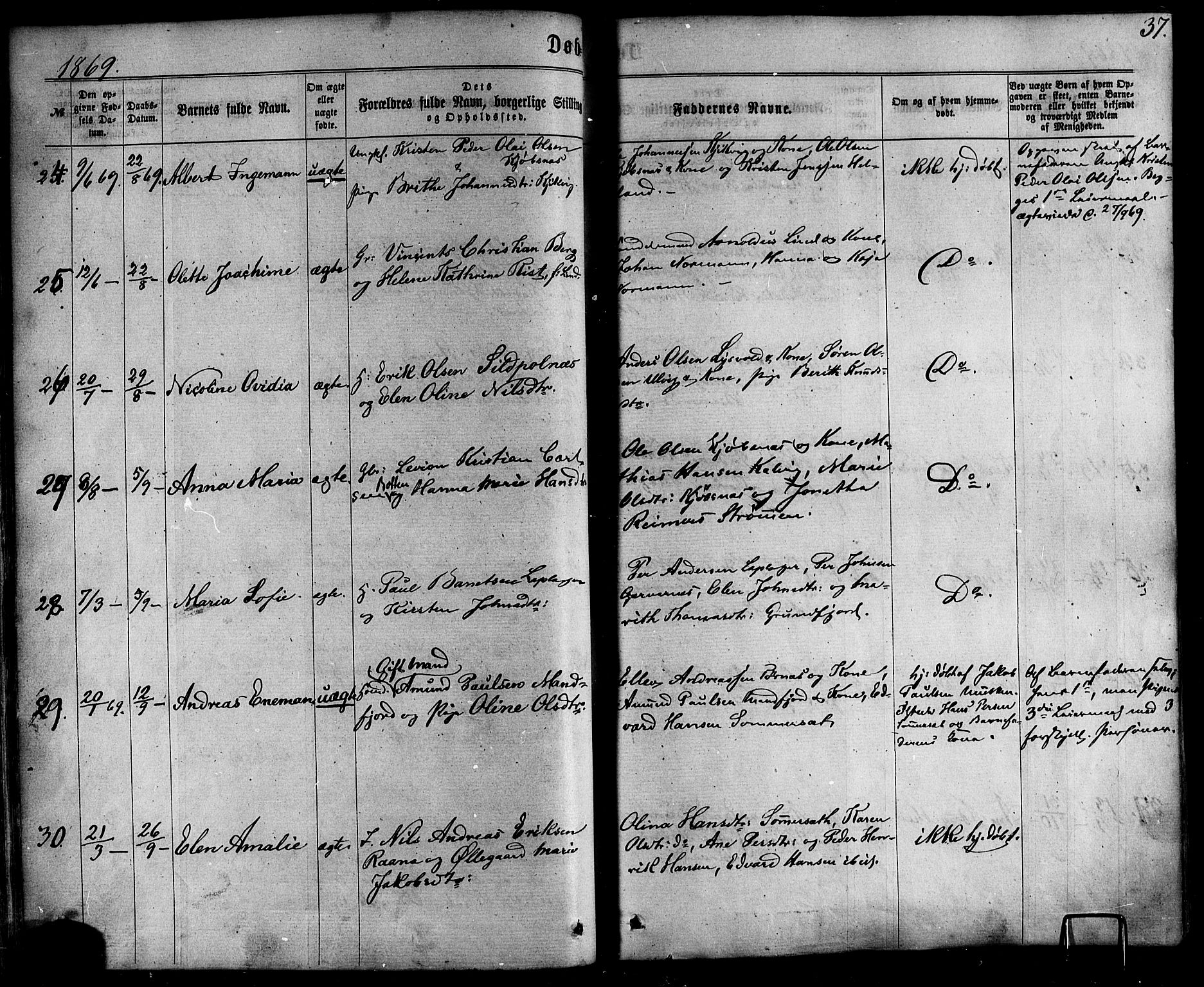 Ministerialprotokoller, klokkerbøker og fødselsregistre - Nordland, AV/SAT-A-1459/861/L0867: Ministerialbok nr. 861A02, 1864-1878, s. 37