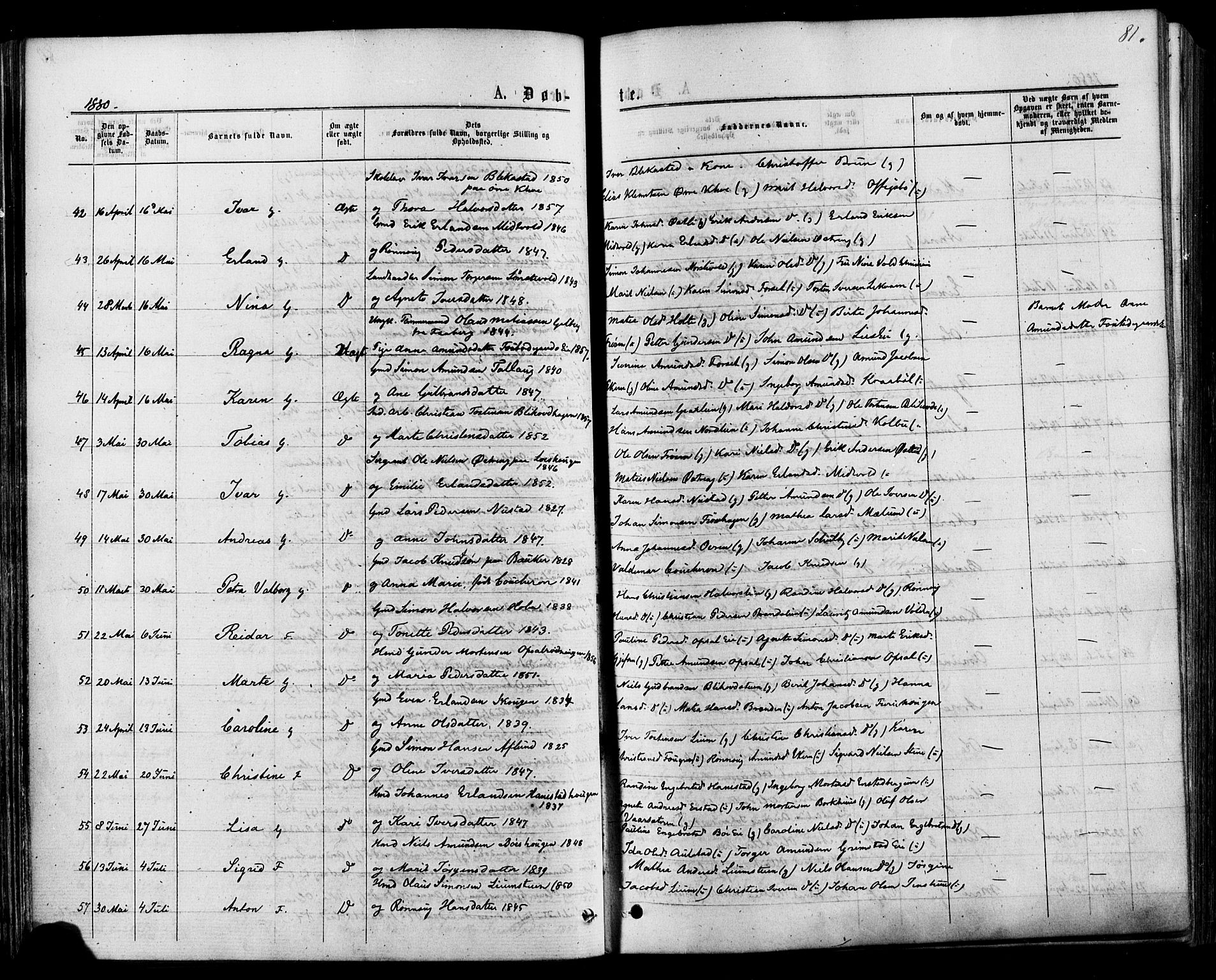 Østre Gausdal prestekontor, AV/SAH-PREST-092/H/Ha/Haa/L0001: Ministerialbok nr. 1, 1874-1886, s. 81