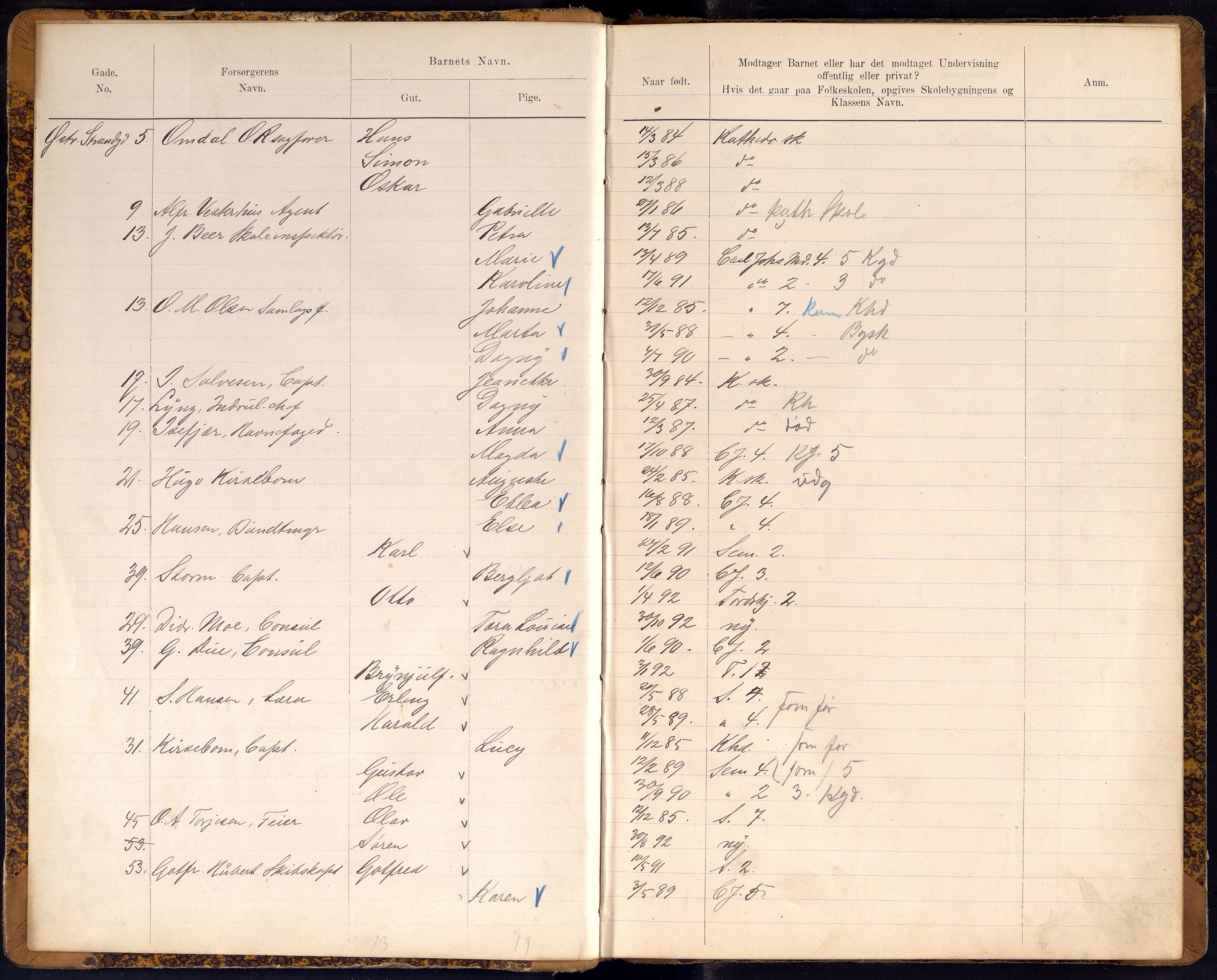 Kristiansand By - Skolekommisjonen/ -Styret, IKAV/1001KG510/J/Jb/L0009: Barnetelling, 1899