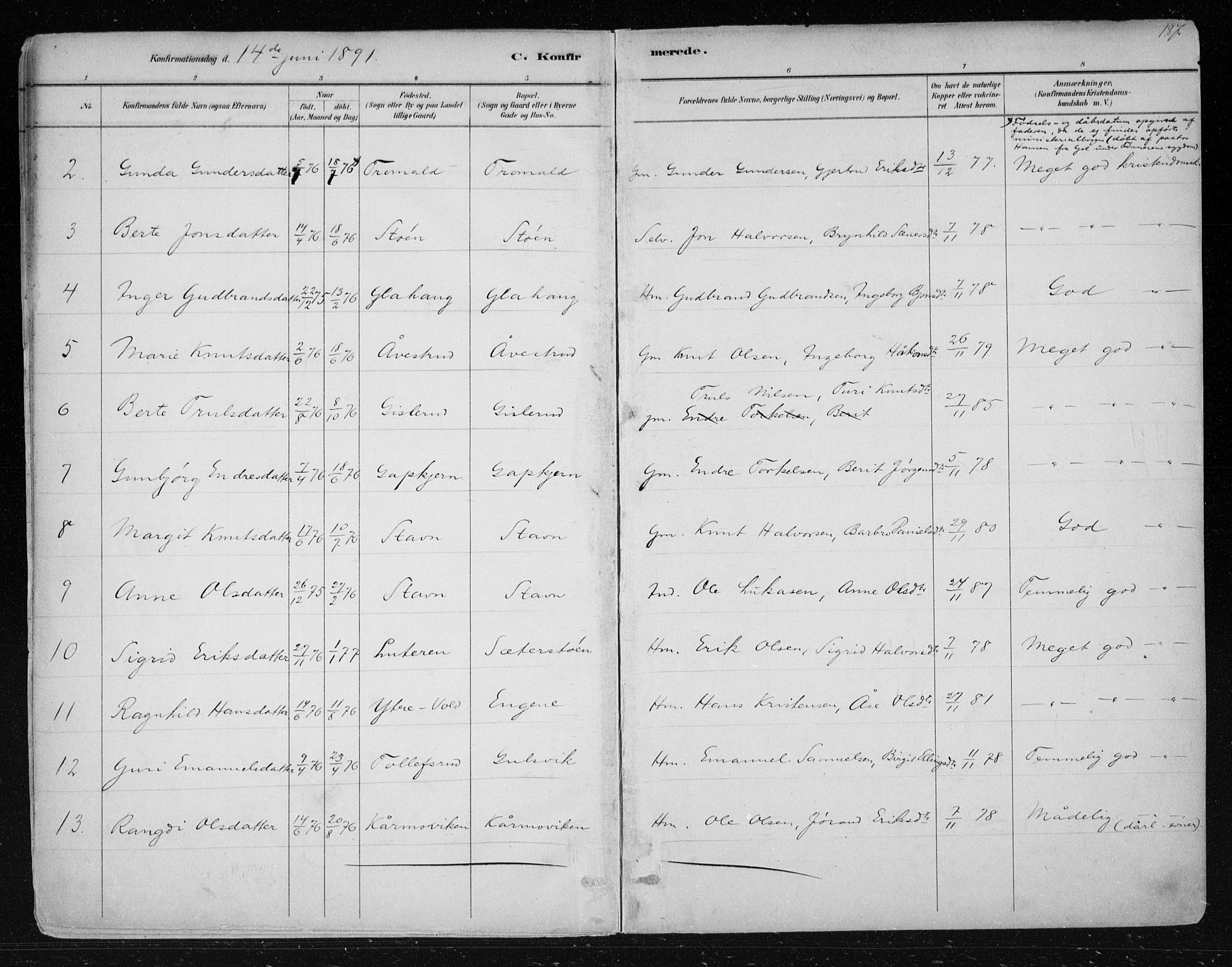 Nes kirkebøker, AV/SAKO-A-236/F/Fa/L0012: Ministerialbok nr. 12, 1881-1917, s. 187
