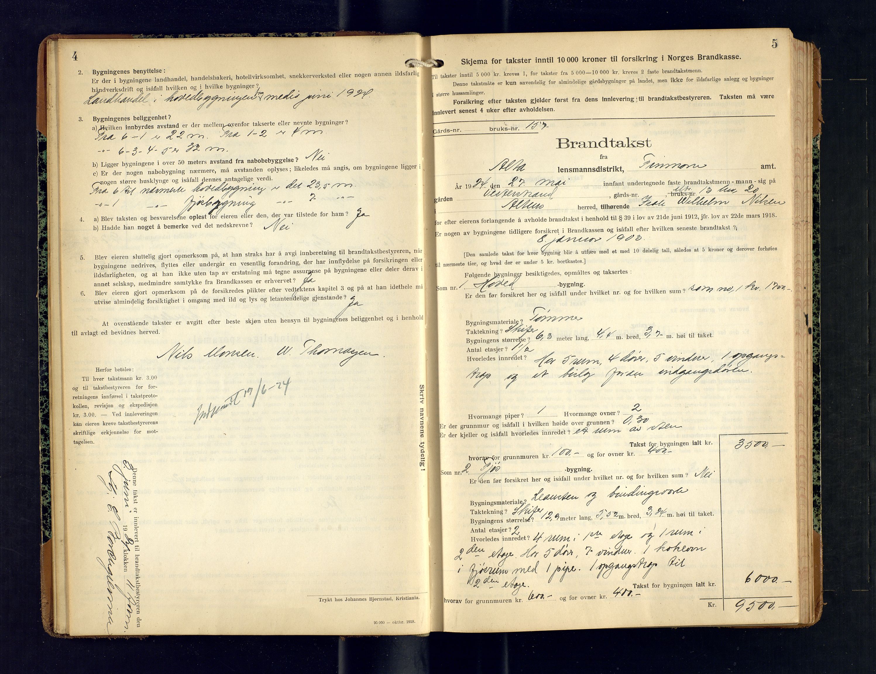 Alta lensmannskontor, SATØ/S-1165/O/Ob/L0175: Branntakstprotokoll, 1924-1928, s. 4-5