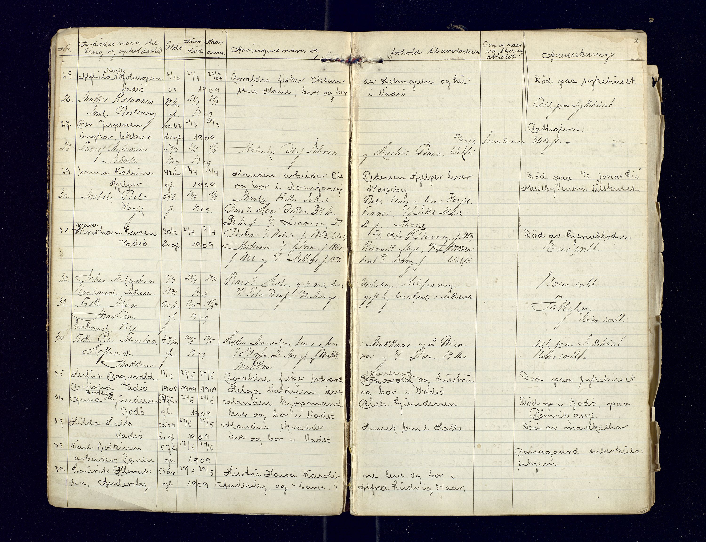 Nord-Varanger (Vadsø) lensmannskontor, AV/SATØ-S-1166/1/Fi/Fia/L0158: Dødsfallsprotokoller, 1908-1920, s. 8