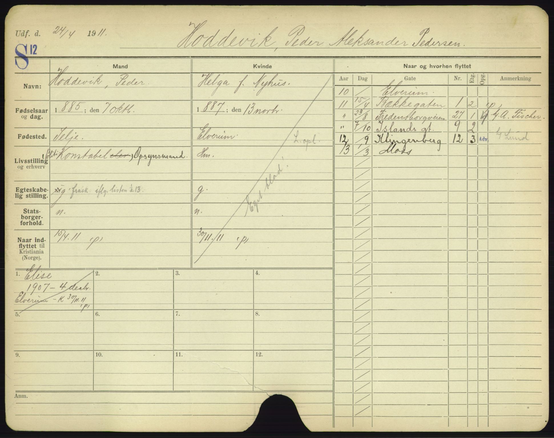 Oslo folkeregister, Registerkort, SAO/A-11715/F/Fa/Fac/L0004: Menn, 1906-1914, s. 801a