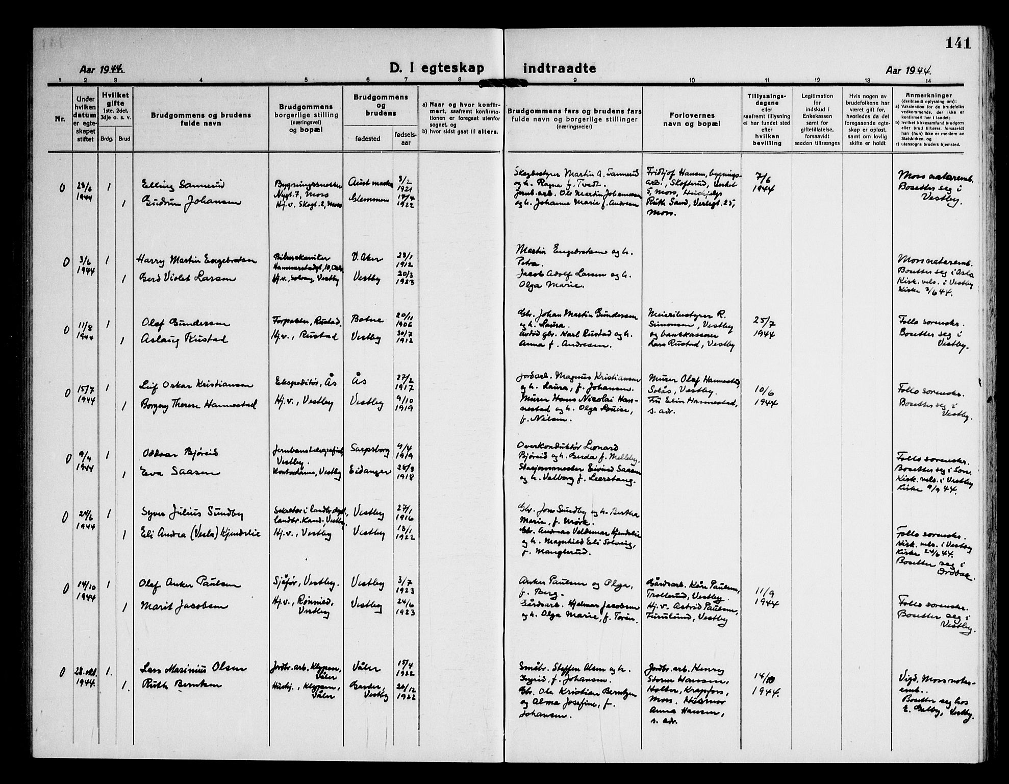 Vestby prestekontor Kirkebøker, AV/SAO-A-10893/G/Ga/L0003: Klokkerbok nr. I 3, 1917-1947, s. 141