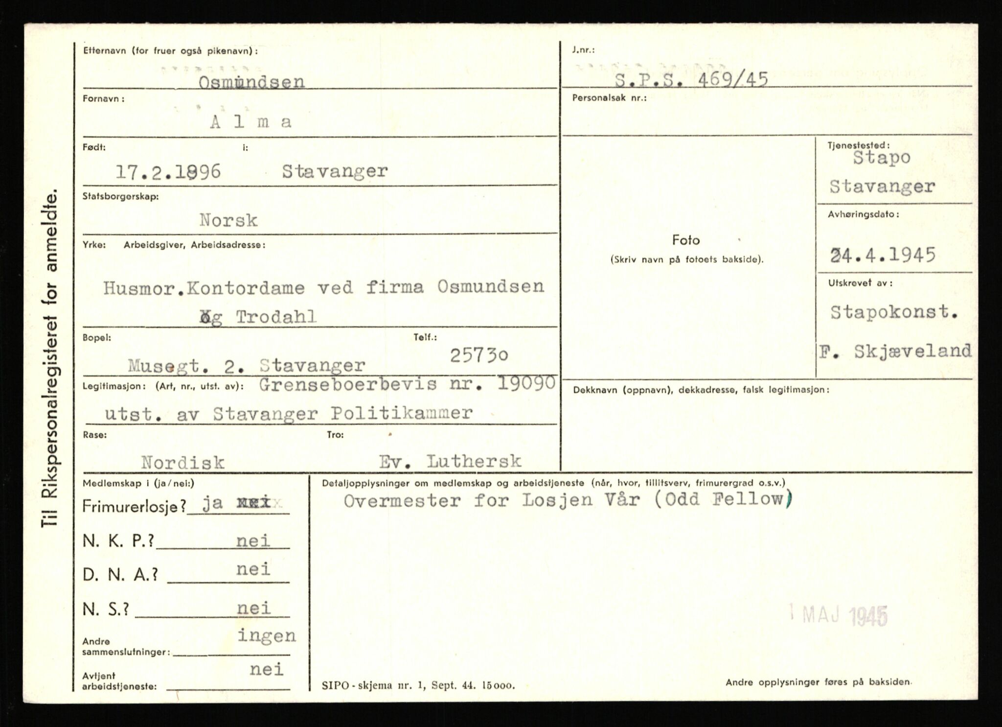 Statspolitiet - Hovedkontoret / Osloavdelingen, AV/RA-S-1329/C/Ca/L0012: Oanæs - Quistgaard	, 1943-1945, s. 2644